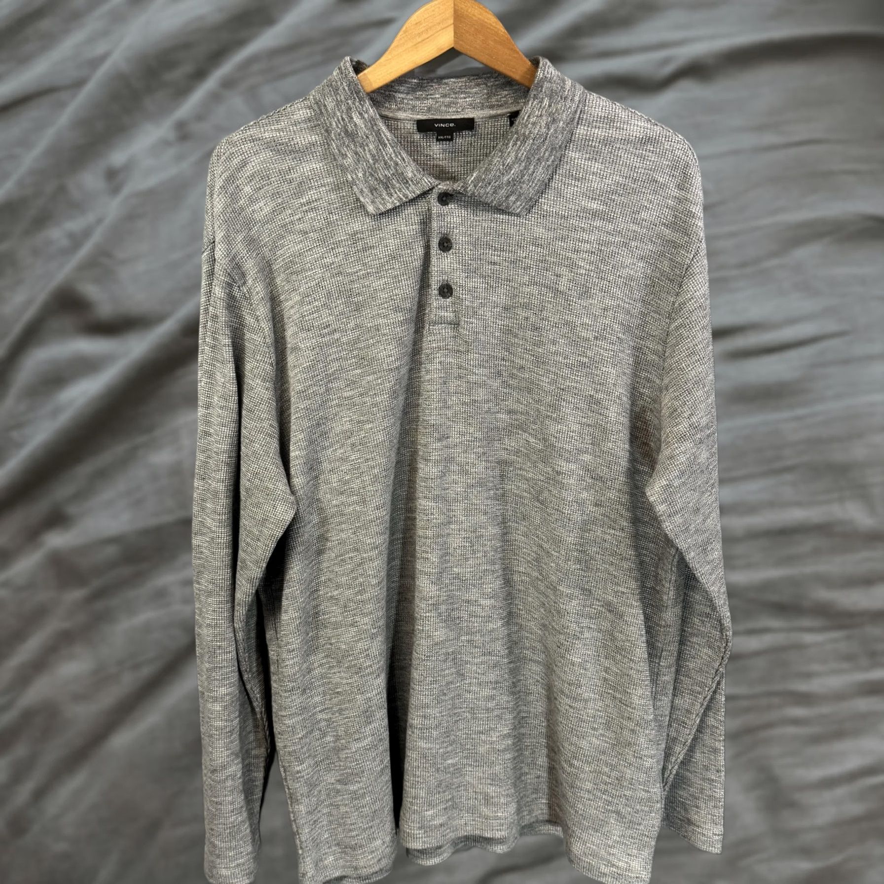 Vince Vince Sweater Mens 2XL Gray Waffle Knit Long Sleeve Polo Pullover Peru Casual Size US XXL / EU 58 / 5 - 1 Thumbnail
