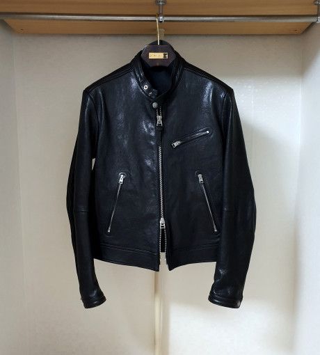 o1sm1stk0824 Soft Leather Biker Jacket in Black
