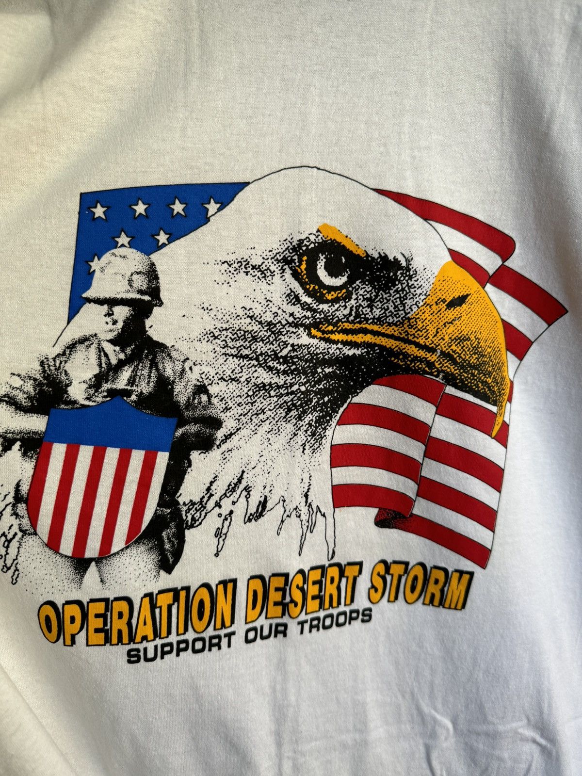 Vintage Vintage 90s Operation Desert Storm Eagle USA Tee White Size US XL / EU 56 / 4 - 2 Thumbnail