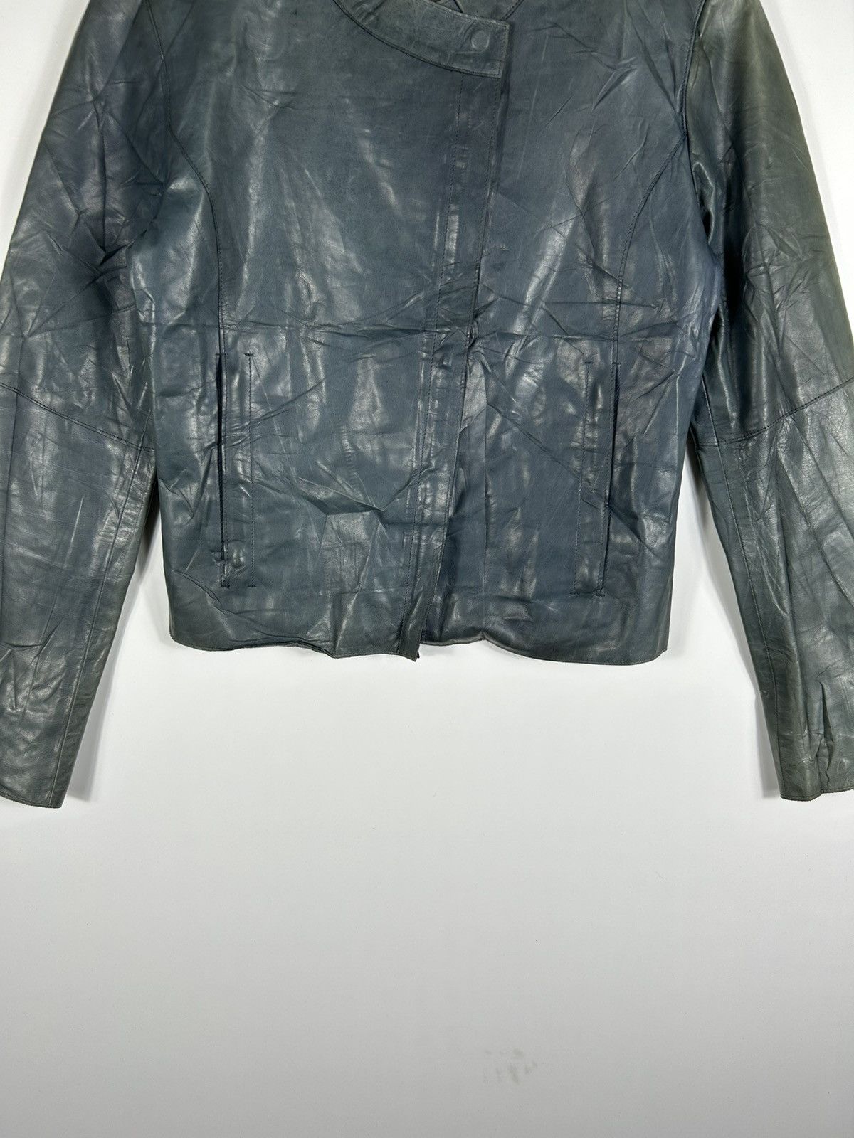 Designer × M0851 🔥M0851 Distressed Genuine Leather Cropped Rider Jacket Size XS / US 0-2 / IT 36-38 - 5 Thumbnail