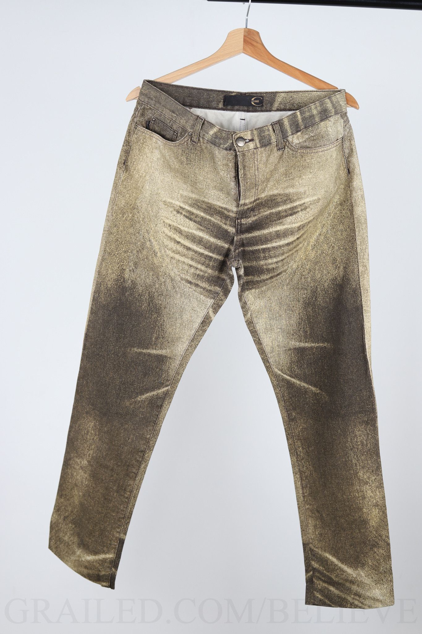 image of Just Cavalli Pants Logo Gold Print Jeans 139 in Beige Black, Men's (Size 31)