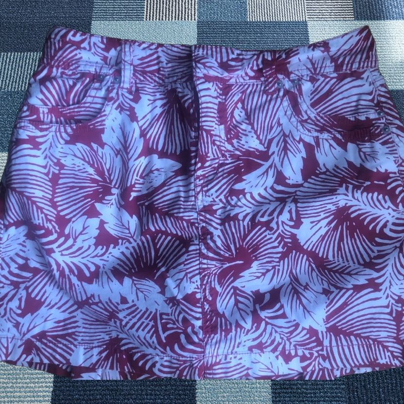 Vintage BANDOLINO Womens Shorts Skort Pink White Tropical Palm Leaves 12P Petite Stretch Zipper Casual Mens? Size 34" / US 12 / IT 48 - 1 Thumbnail