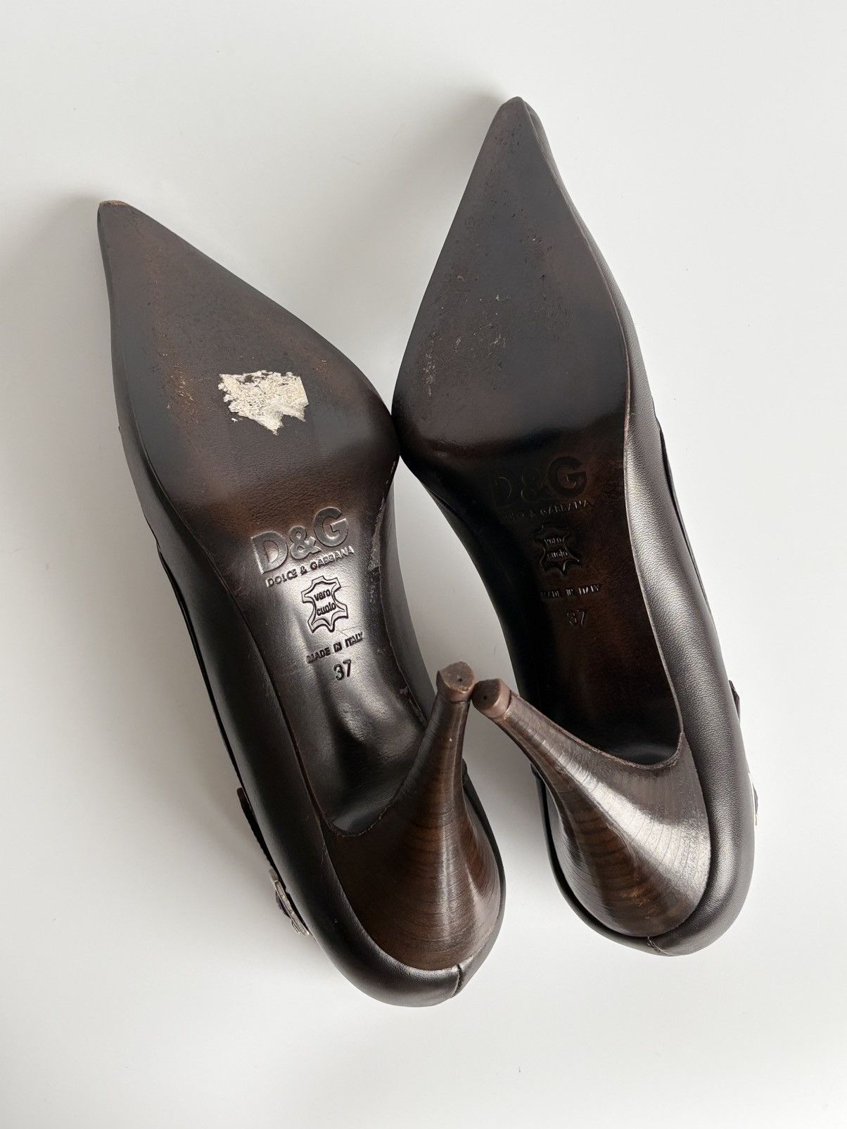 Dolce & Gabbana Dolce & Gabbana Cutout Bow Heels Dark Brown Leather37 US 7 Size US 7 / IT 37 - 10 Thumbnail