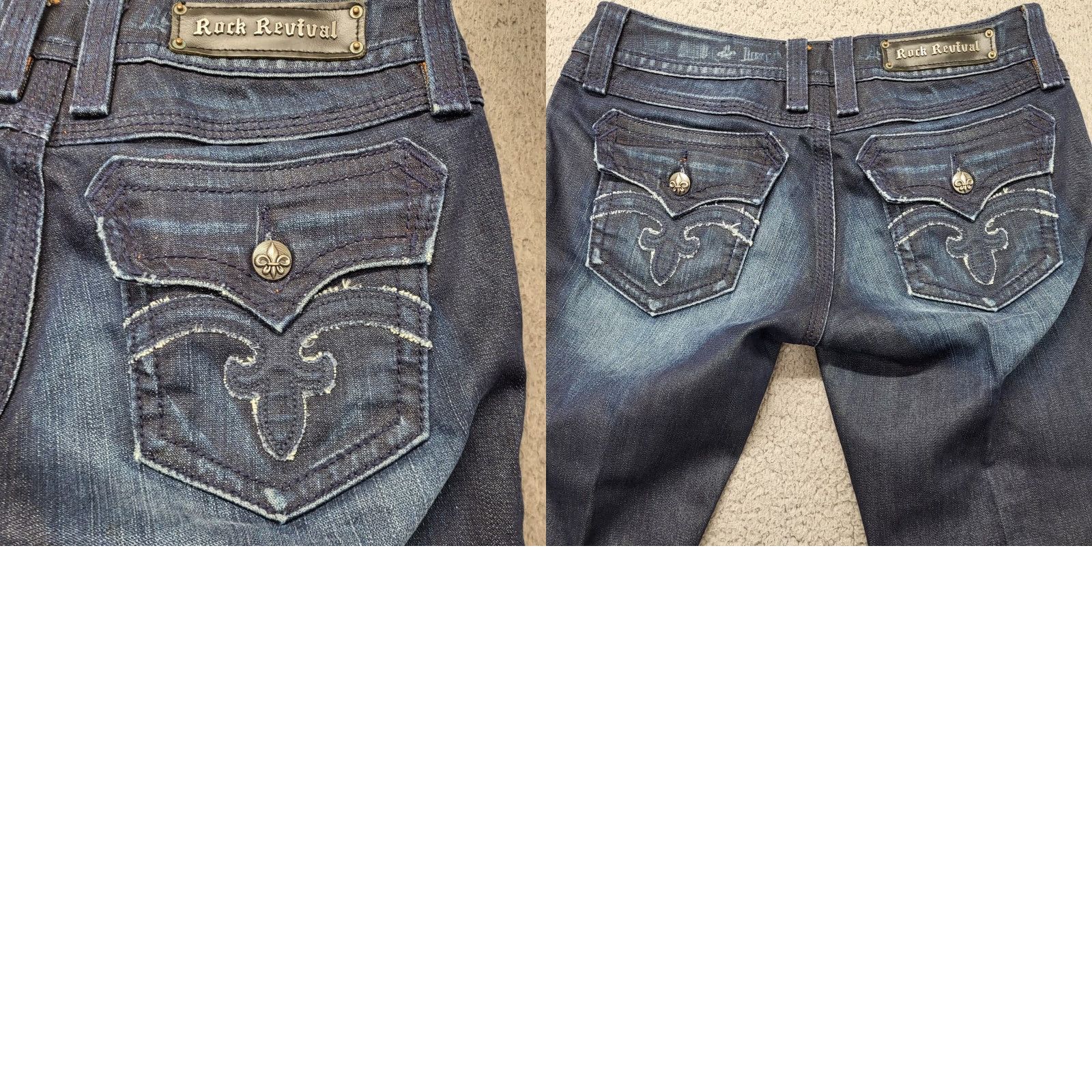 Vintage Rock Revival Debbie Boot Cut Jeans Women's 31×34 Bootcut Denim Blue Distressed Logo 5-Pocket Western Cowboy Rock Revival Debbie bootcut Women 31×34 Size 24" / US 00 / IT 34 - 10 Thumbnail