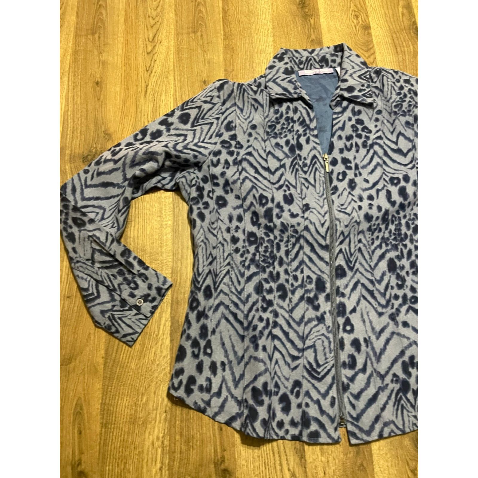Harmony Harmony & Vine Shirt Women's Large Blue Black Full Zip Animal Print Casual Modern Bag? Wait. Size L / US 10 / IT 46 - 3 Thumbnail