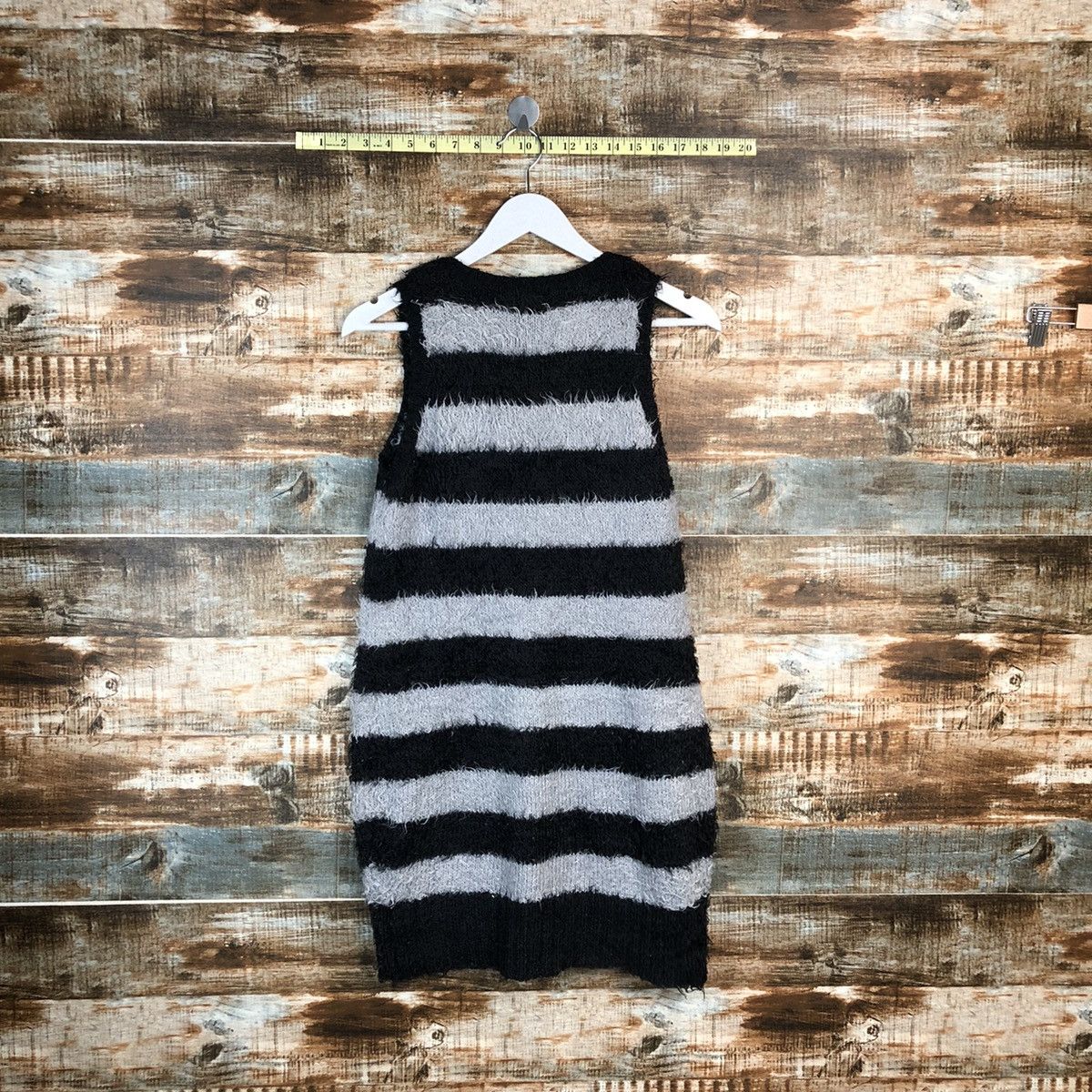 Japanese Brand CSL Stripe Grey fur mohair Black Vest Knitwear #A1609 Size L / US 10 / IT 46 - 16 Thumbnail