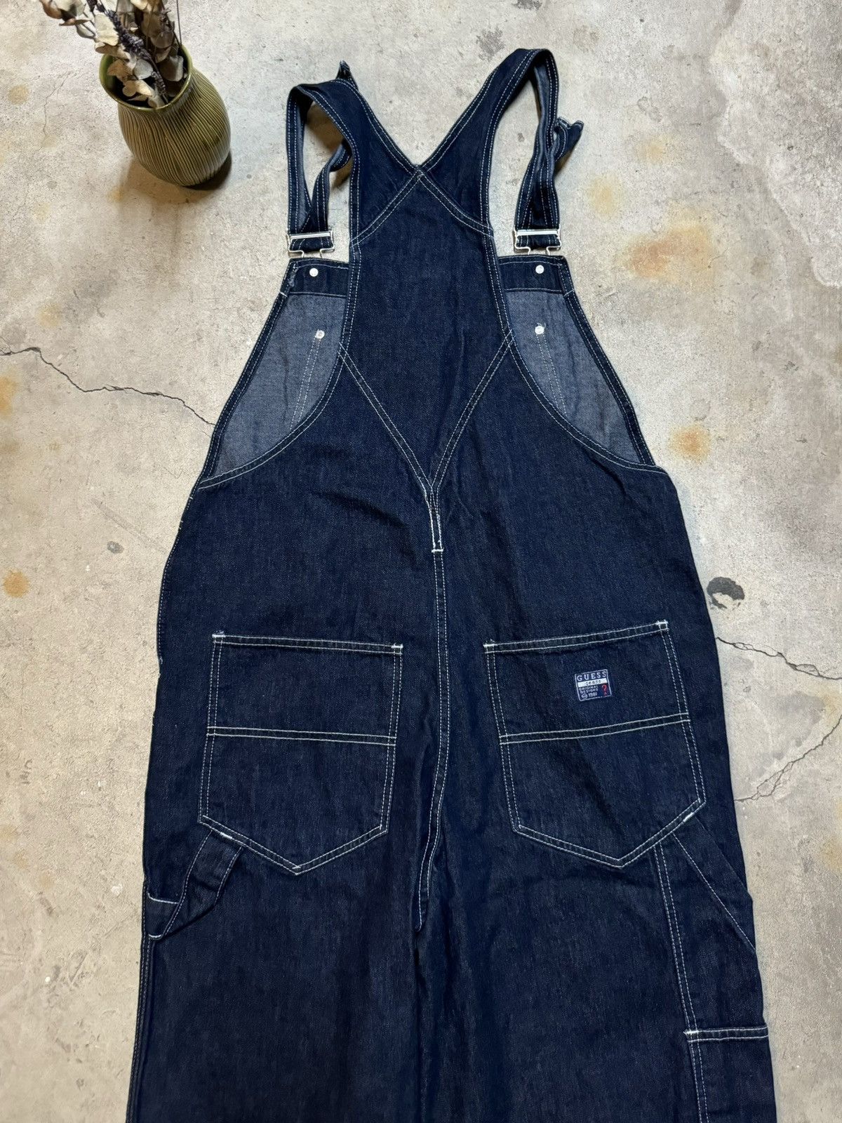 Guess × Vintage Vintage Guess Wide Leg Denim Overalls Size Large Dark Indigo Size US 36 / EU 52 - 12 Thumbnail