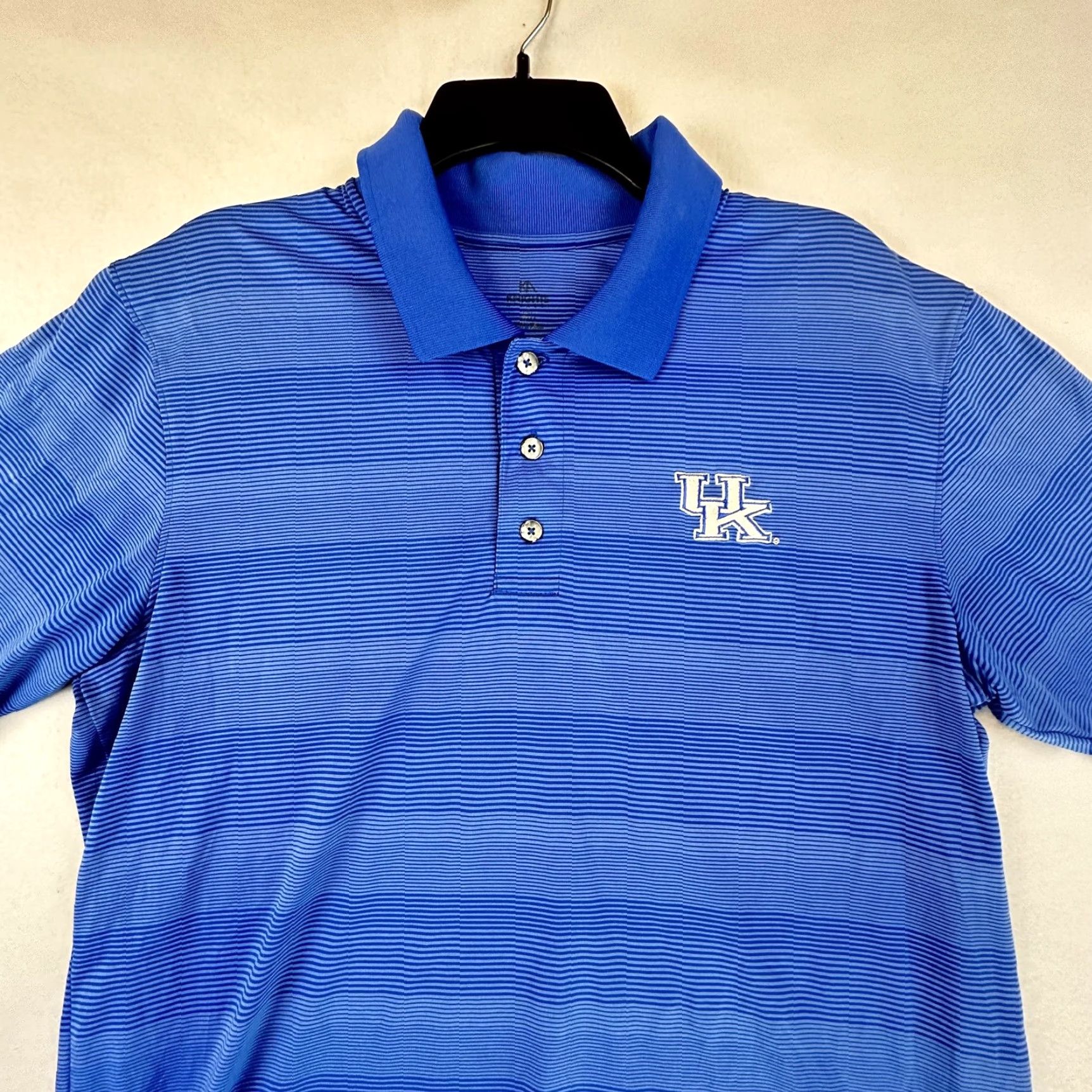 Vintage Kingsmen Polo Shirt Mens Large Blue Striped Kentucky Wildcats NCAA Golf Size US L / EU 52-54 / 3 - 4 Thumbnail