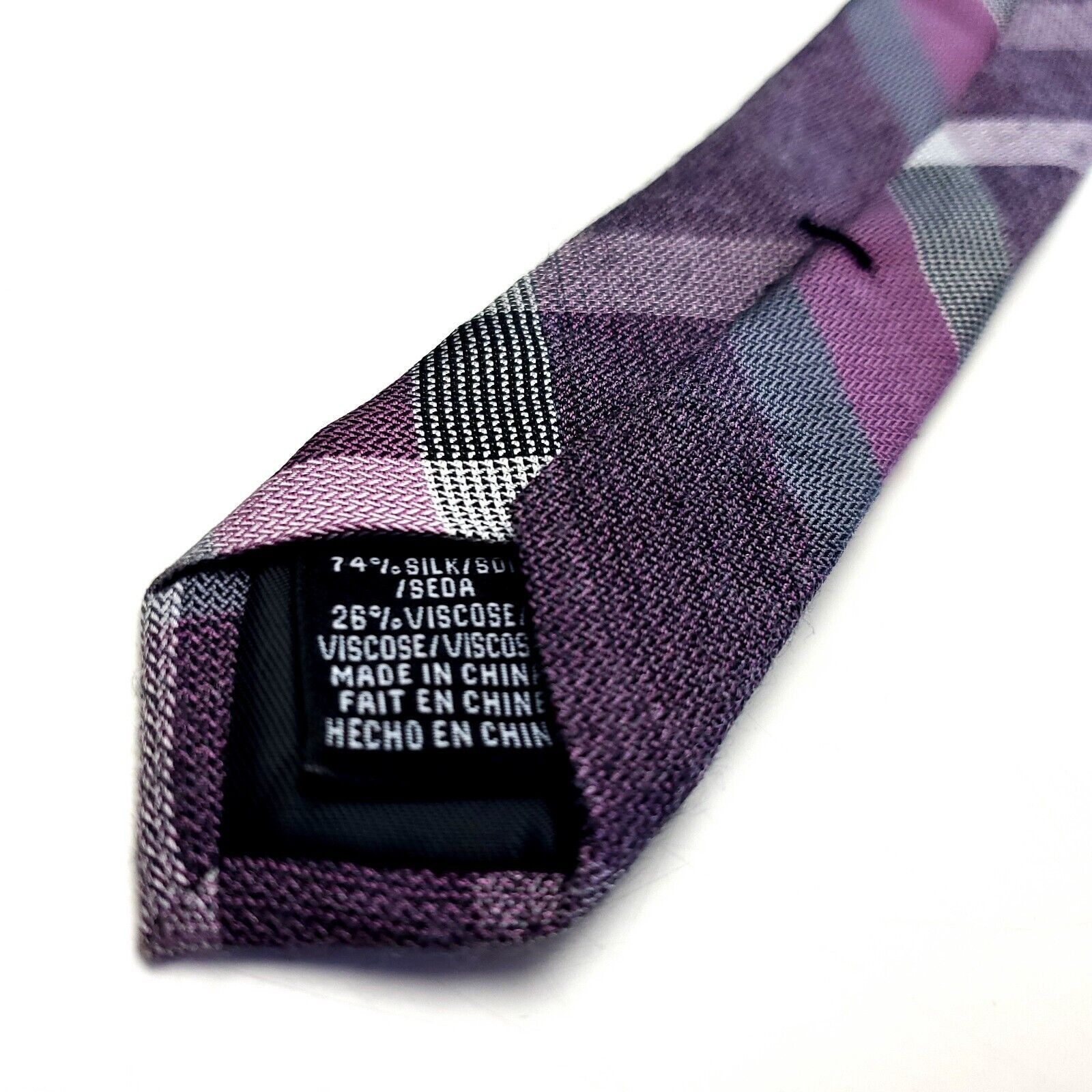 Van Heusen Van Heusen Purple Silk Tie Woven Skinny Striped Size ONE SIZE - 5 Thumbnail