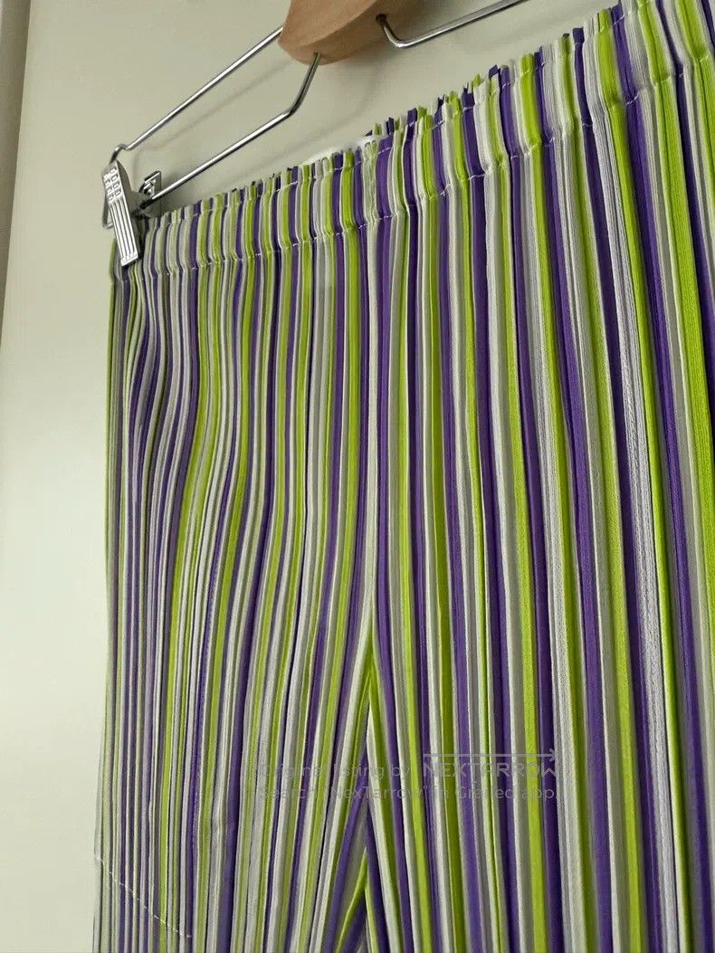 Issey Miyake Issey Miyake Light Green Striped Straight-leg Pants Size 26" / US 2 / IT 38 - 4 Thumbnail