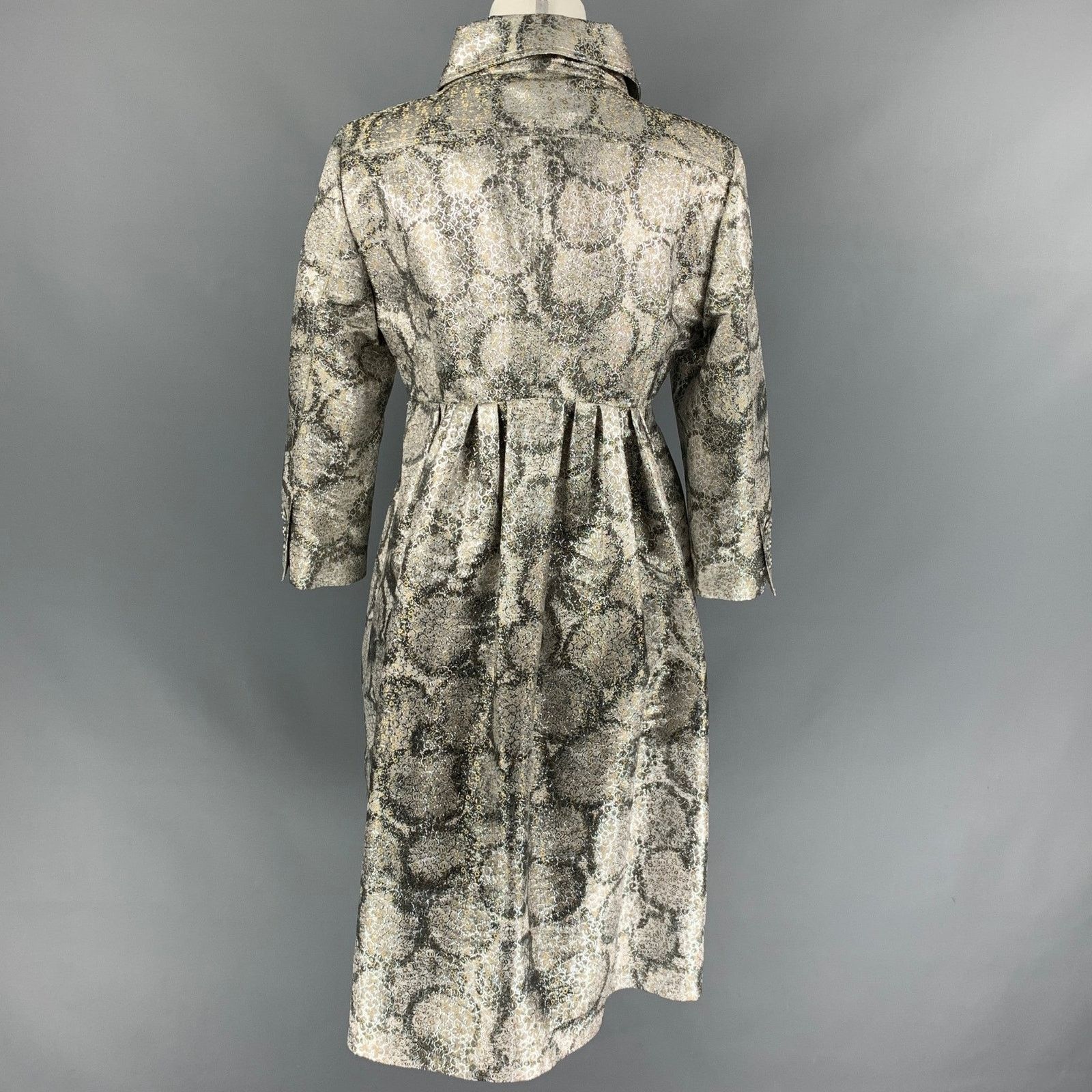 Burberry Prorsum Early Size 6 Silver Metallic Jacquard Silk Blend Coat Size M / US 6-8 / IT 42-44 - 4 Thumbnail