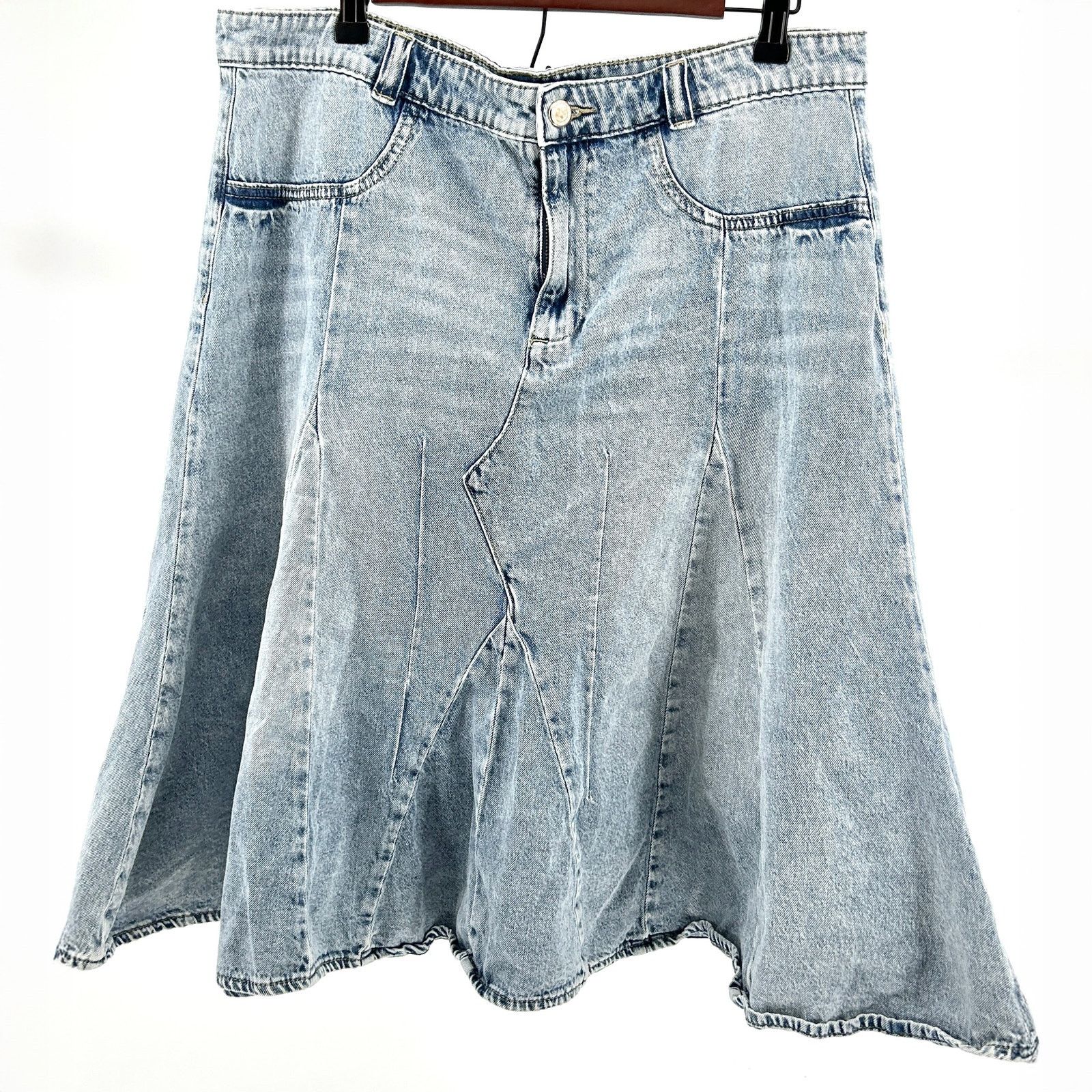 Rebecca Minkoff Light Blue Acid Wash Deconstructed Denim Midi Skirt Size 34" / US 12 / IT 48 - 1 Thumbnail