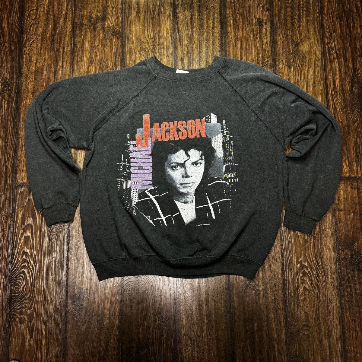 image of 1988 Michael Jackson Vintage Sweatshirt Bad Tour 1988 in Black, Men's (Size XL)