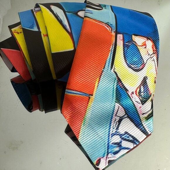 Handmade Tie Designer Menswear Necktie Mid Century Patchwork Blue Mod Size ONE SIZE - 5 Thumbnail