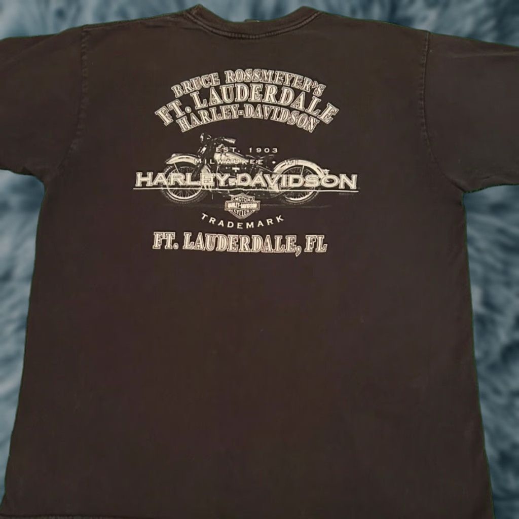 Harley Davidson VINTAGE Harley-Davidson Shirt XL Black 90s Y2K Biker Grunge Hip Hop Motorcycle Punk Logo Ft Lauderdale Florida 2005 Mens Size US XL / EU 56 / 4 - 1 Thumbnail