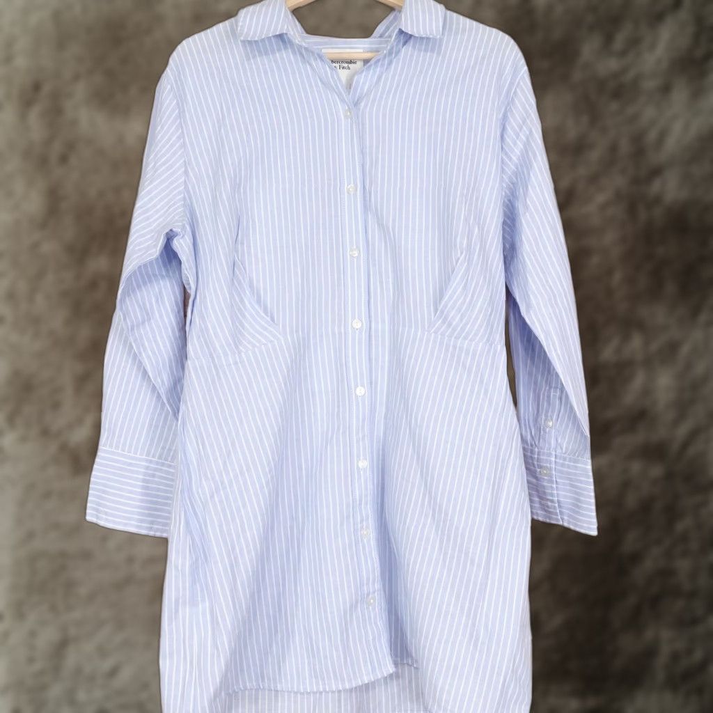Abercrombie & Fitch VINTAGE? No. Abercrombie & Fitch Shirt Dress Womens LP Petite Blue Striped Dress Shirt Dress Size L / US 10 / IT 46 - 1 Thumbnail
