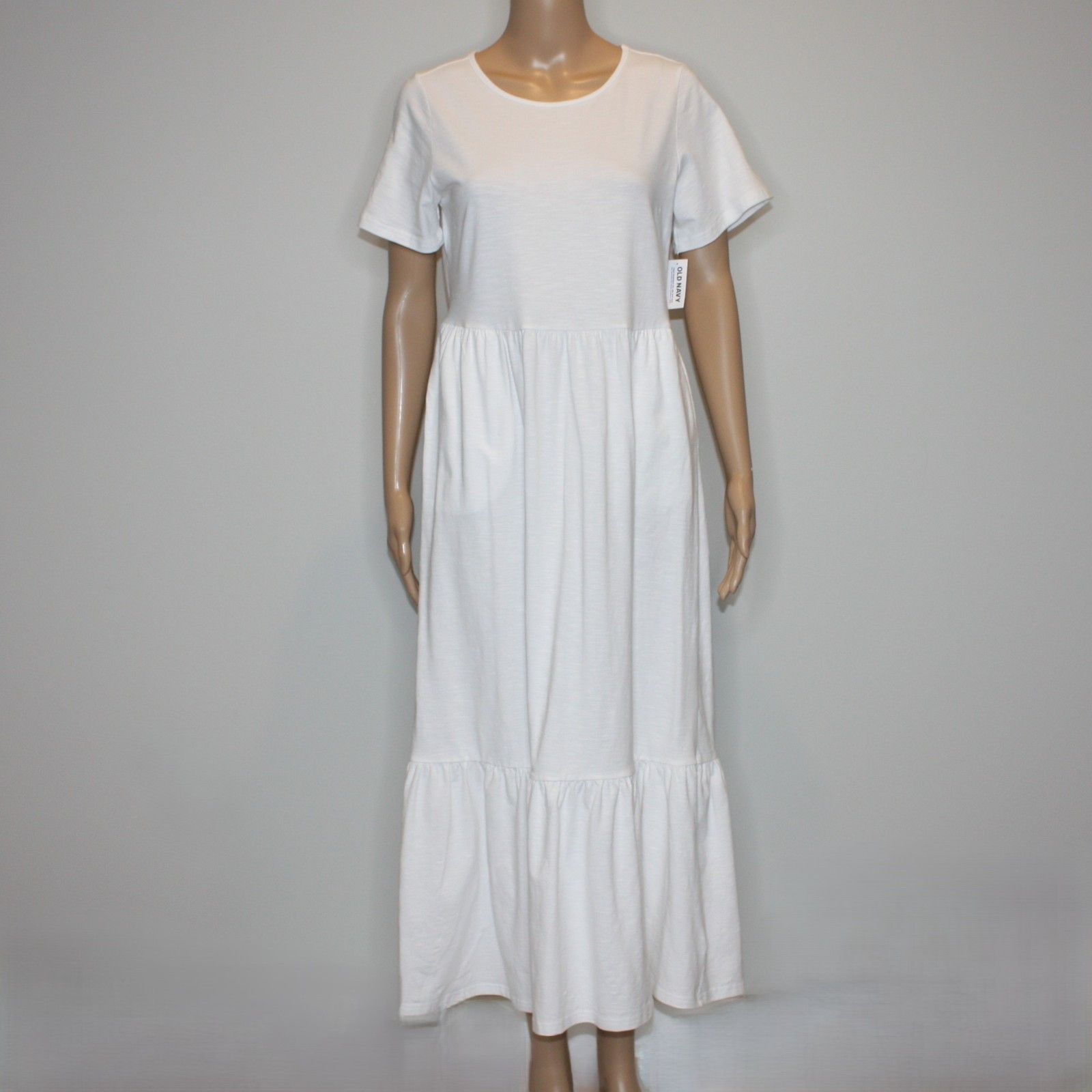 Old Navy Short-Sleeve Tiered Slub-Knit Midi Swing Dress in White NWT Size M / US 6-8 / IT 42-44 - 5 Thumbnail