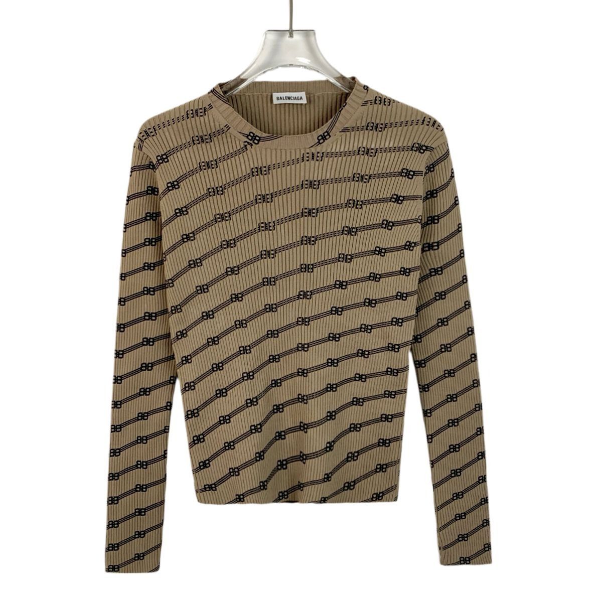 Balenciaga Balenciaga XS Brown Knit Logo Print Sweater Viscose & Polyes Size XS / US 0-2 / IT 36-38 - 1 Thumbnail