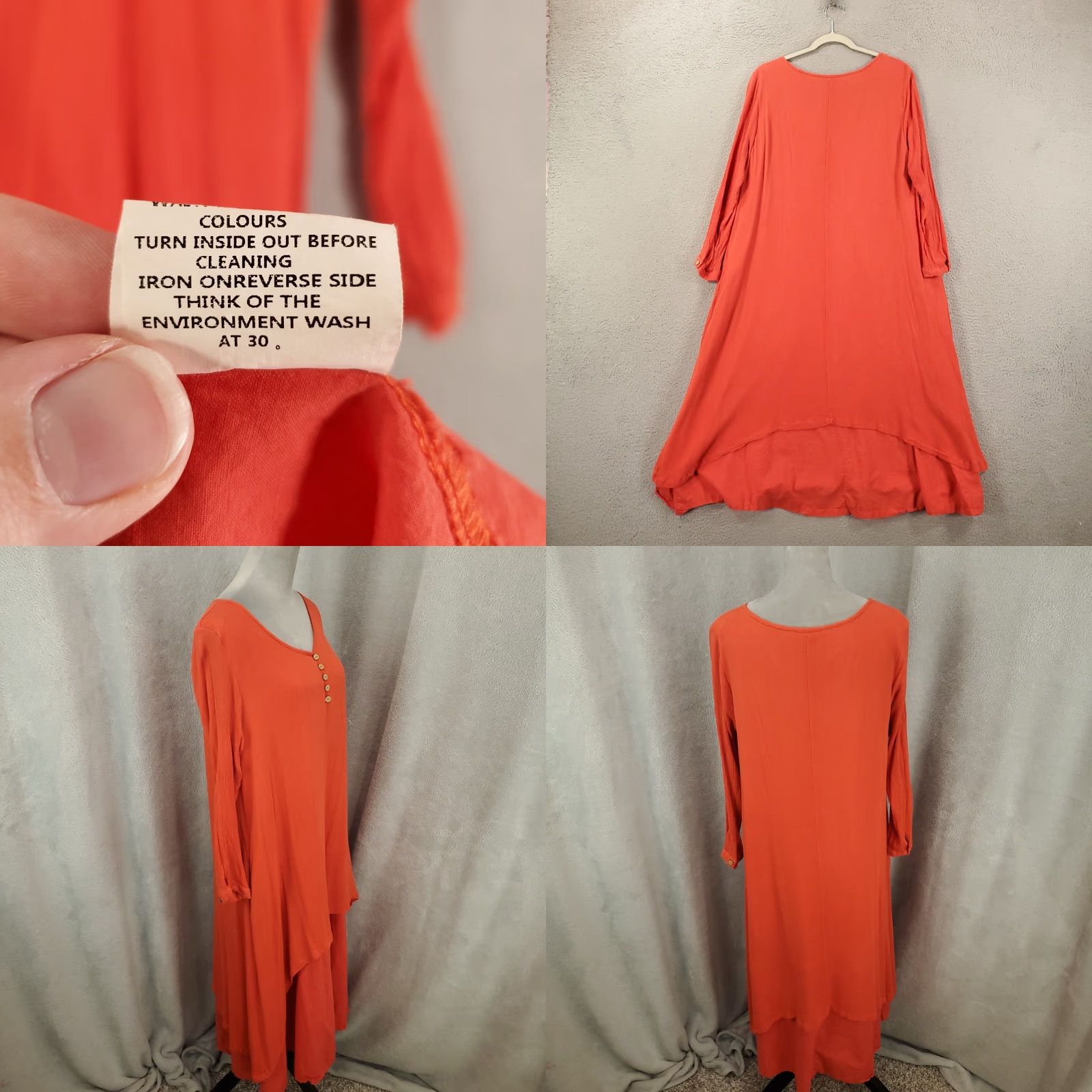 Vintage Zanzea Dress Womens 2XL Long Maxi A-Line Bohemian Orange Lined V-Neck Pullover Casual Travel Size XXL / US 16-18 / IT 52-54 - 8 Thumbnail
