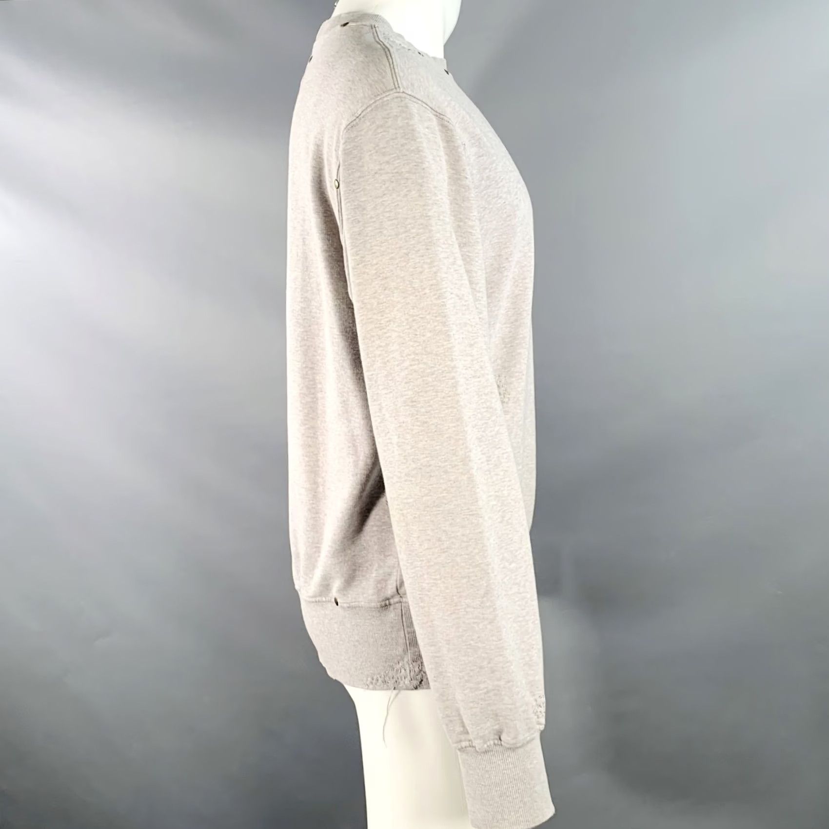 Yves Saint Laurent YVES SAINT LAURENT Size M Heather Grey Cotton Distressed Studded Sweatshirt Mens Sweater Grey Distressed 90s Size US M / EU 48-50 / 2 - 4 Thumbnail