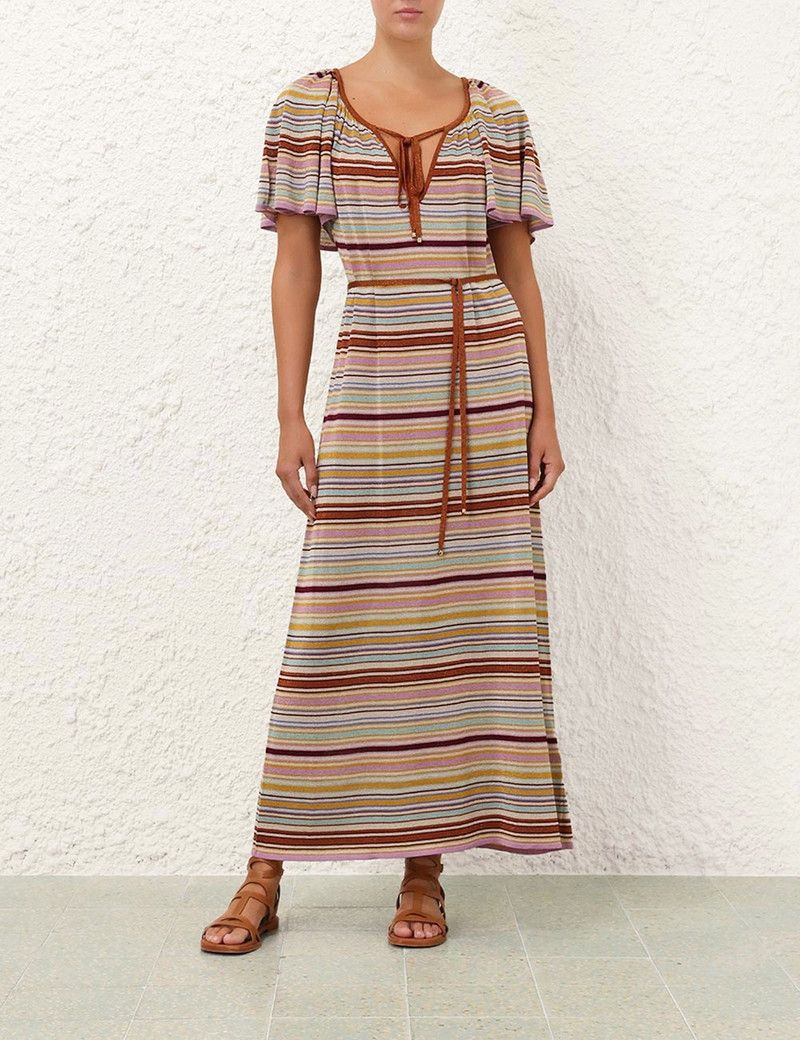 Zimmermann oc11z0226 Tallow Metallic Stripe Dress In Multicolor Size L / US 10 / IT 46 - 2 Thumbnail