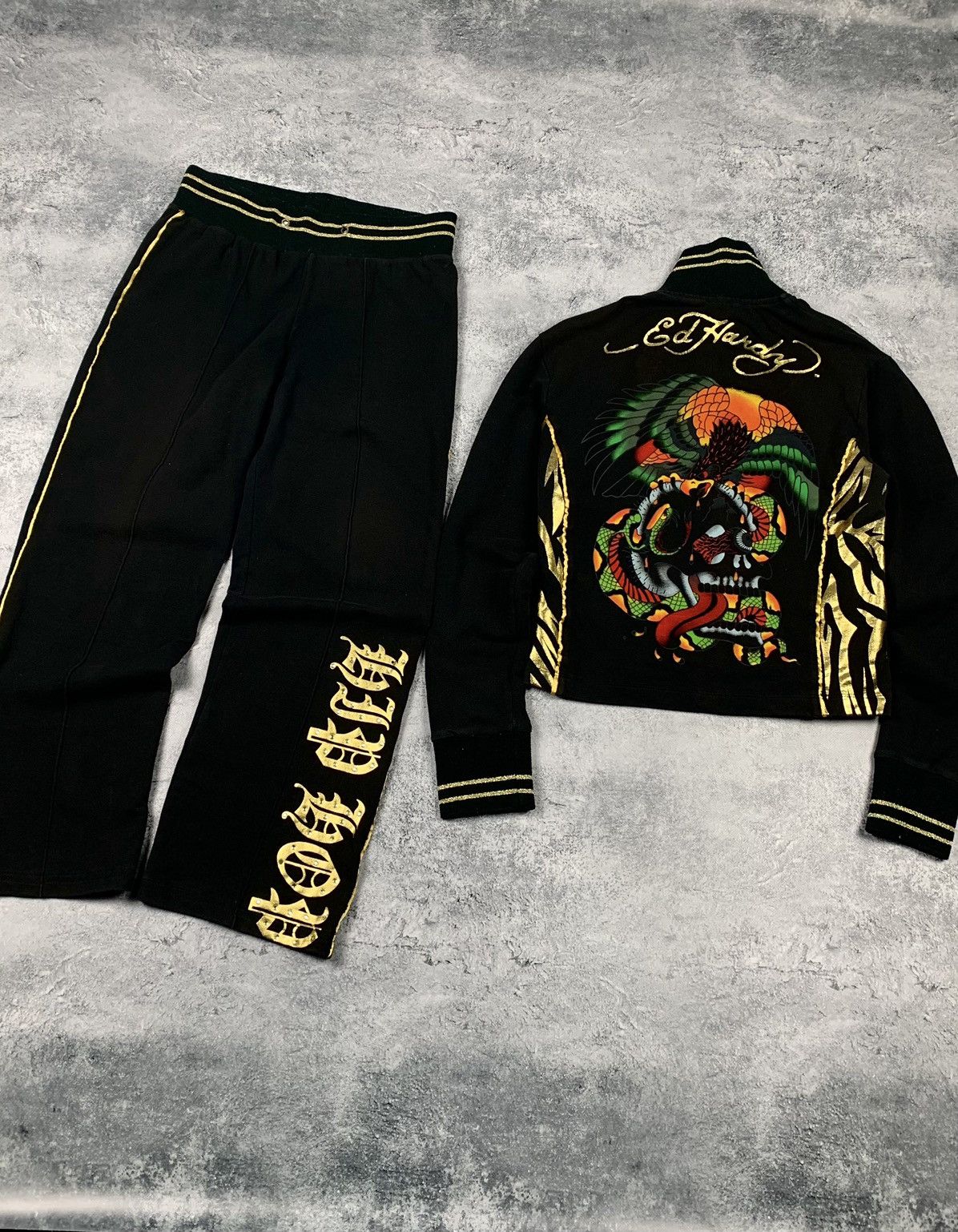 Ed Hardy Vintage Y2K Ed Hardy USA Zip Up Hoodie + Pants 90s Ladies Size XL / US 12-14 / IT 48-50 - 1 Thumbnail