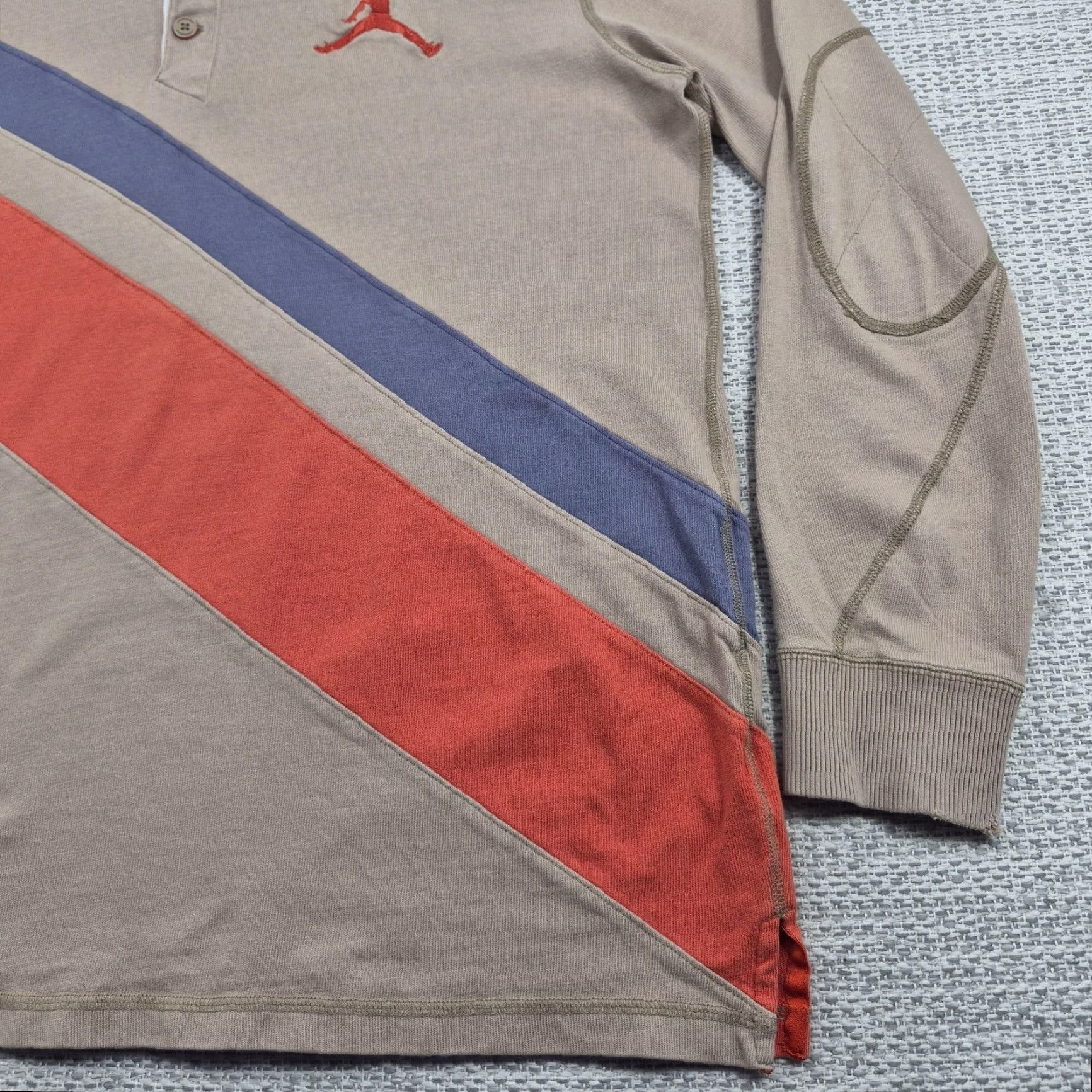 Jordan Brand Jordan Rugby Polo Shirt Mens XL Tan Long Sleeve Diagonal Stripe Jumpman Top Size US XL / EU 56 / 4 - 2 Thumbnail