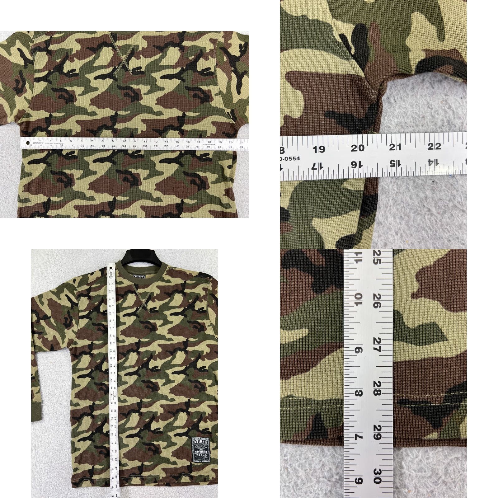 Avirex Avirex Shirt Adult S Green Brown Woodland Camo Waffle Knit Thermal Cotton Crew Neck Embroidered Logo Vintage Mens T-Shirt Long Sleeve Size US S / EU 44-46 / 1 - 8 Thumbnail