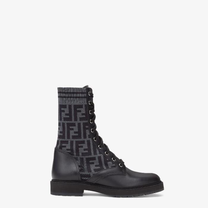 Fendi o1w1db10325 BT6780 Rockok Boots in Black & Grey Size US 9 / IT 39 - 1 Thumbnail