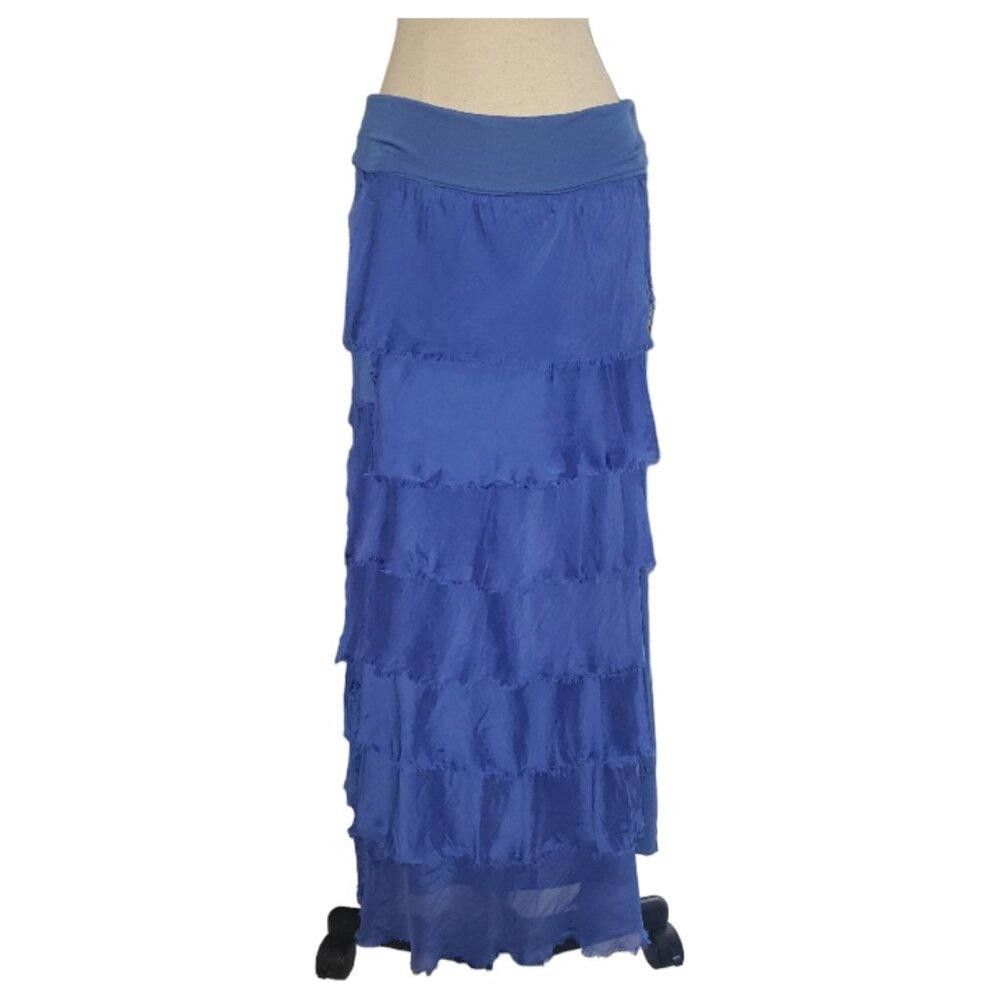 Designer CT1569 Made in Italy Indigo Blue Layered Skirt L Size 36" / US 14 / IT 50 - 1 Thumbnail