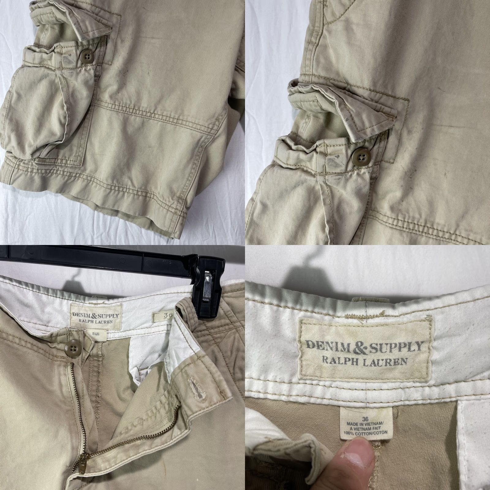 Ralph Lauren Denim & Supply Ralph Lauren Cargo Shorts Mens 36 Beige Cotton Denim Front Pocket Zipper Casual Workwear Vintage No Size US 36 / EU 52 - 8 Thumbnail