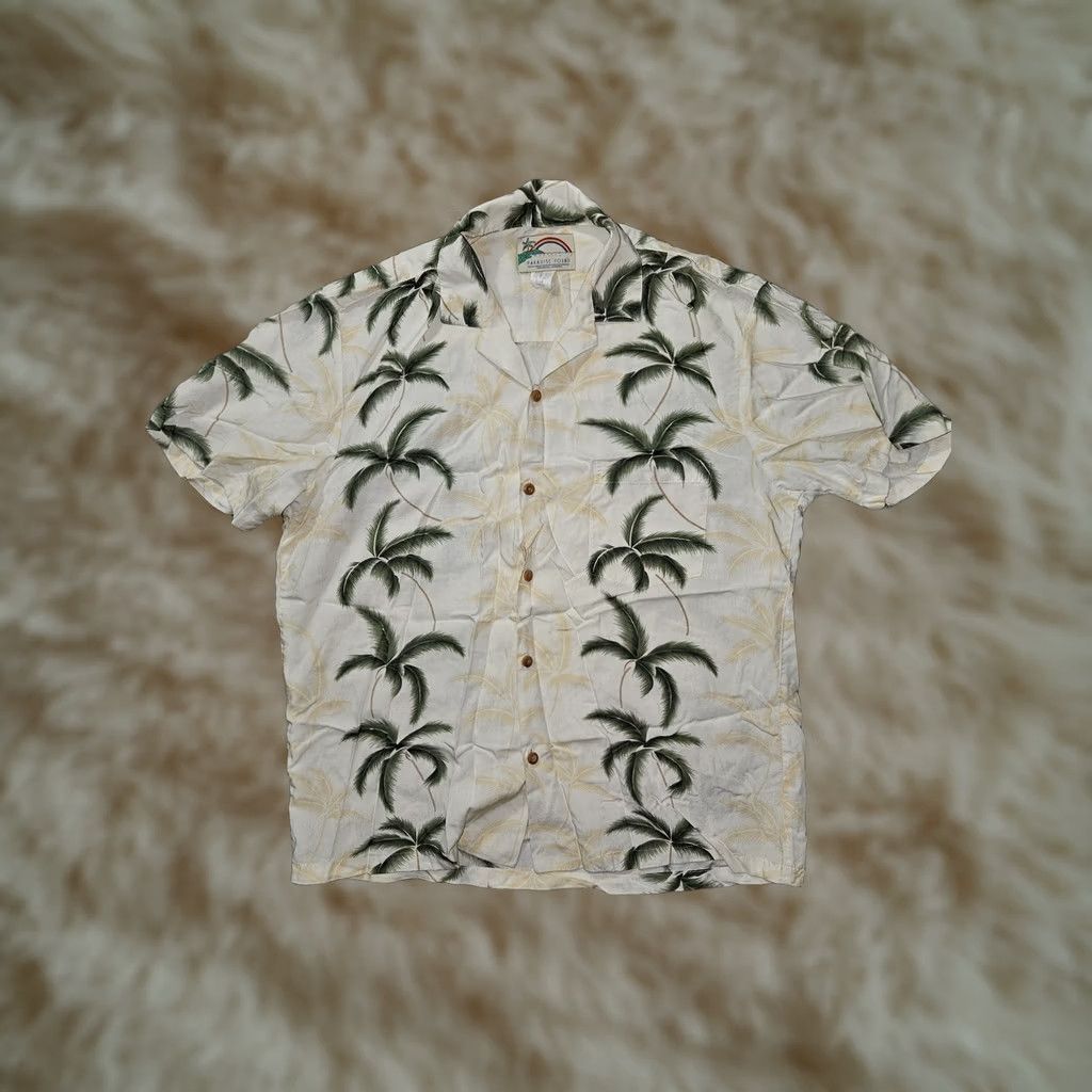 Paradise Found VINTAGE Paradise Found Shirt Mens Large White Green Palm Tree Hawaiian Aloha Pocket Shirt Mens Large White Green Palm Tree Hawaiian Aloha Pocket Size US L / EU 52-54 / 3 - 1 Thumbnail