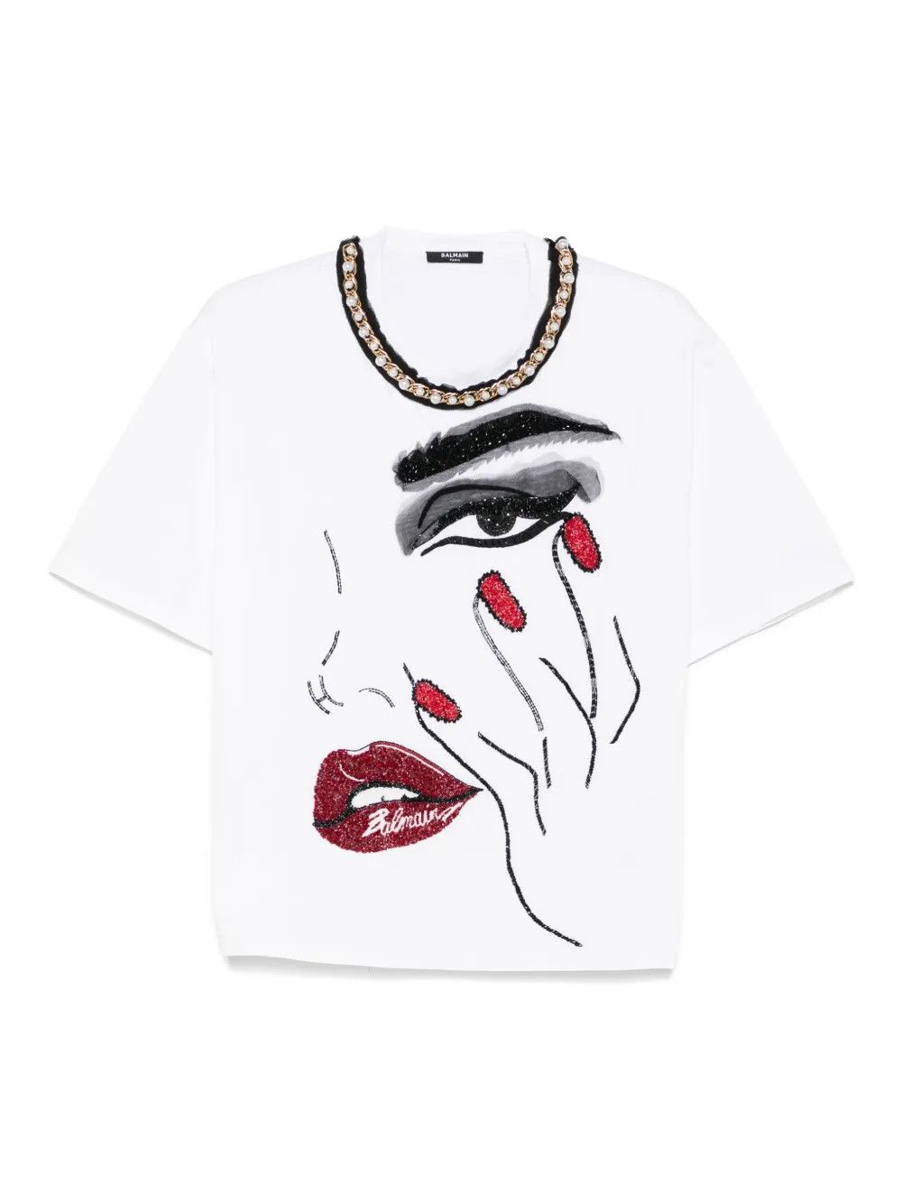 Balmain o1s1wg110526 Embellished T-Shirt in White Size S / US 4 / IT 40 - 1 Thumbnail