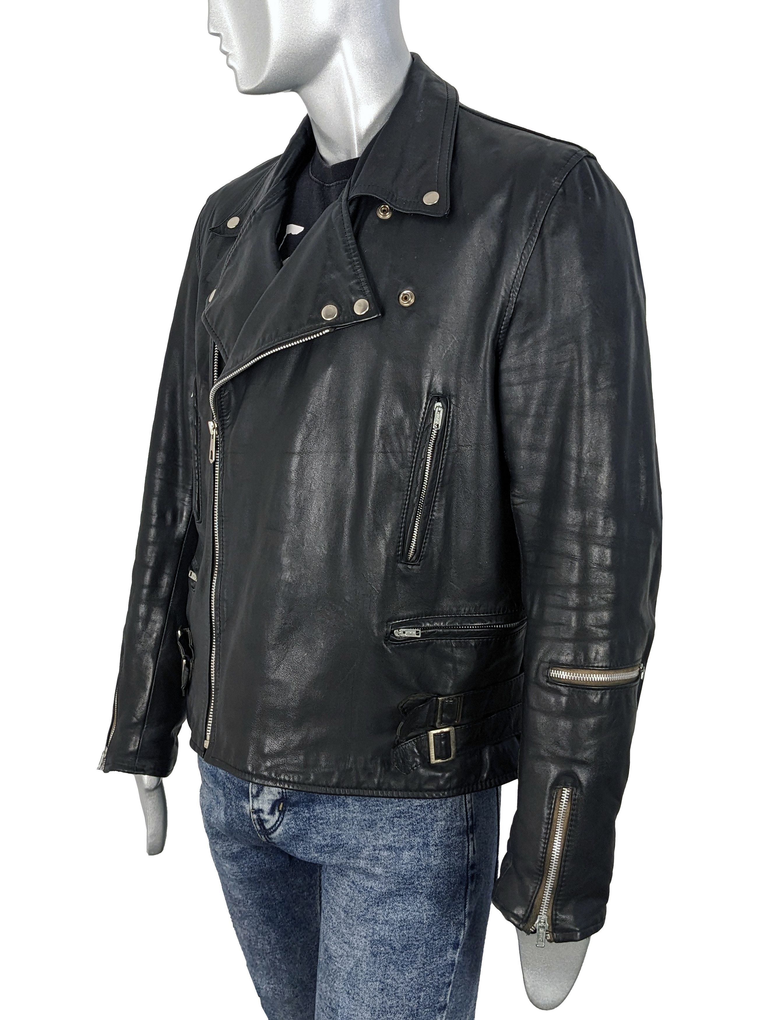 Vintage Vintage 80s Scandinavian Black Leather Biker Jacket Size US XL / EU 56 / 4 - 5 Thumbnail