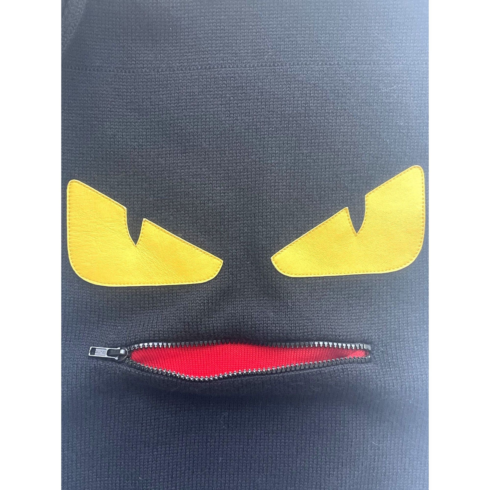 Fendi Fendi Black Knit Scarf With Yellow Eyes & Zipper Mouth Detai Size ONE SIZE - 4 Thumbnail