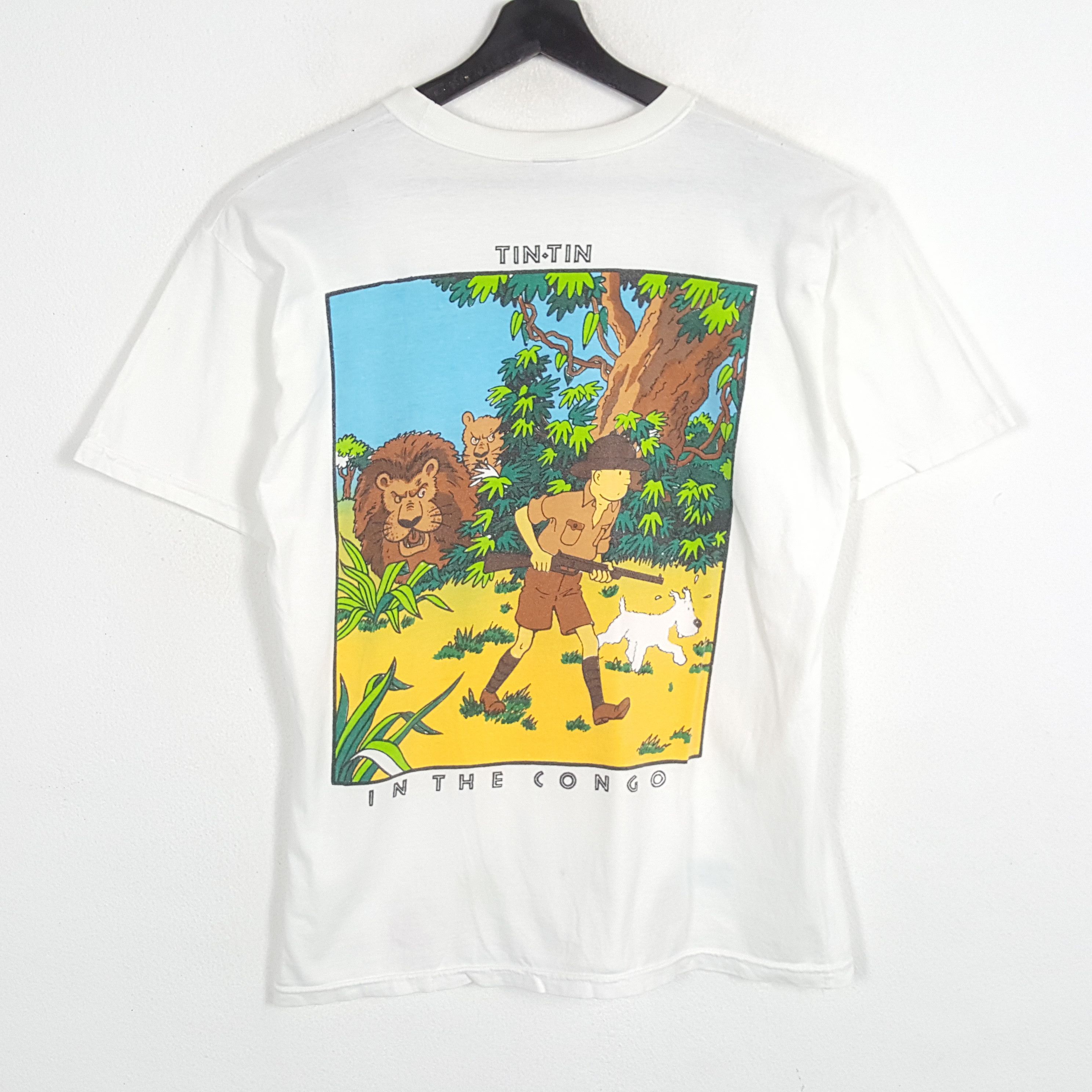 Vintage TINTIN IN THE CONGO Streetwear Style Cartoon Tshirt Size US M / EU 48-50 / 2 - 1 Thumbnail