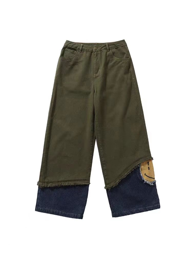 Straight-leg jeans with retro patchwork design