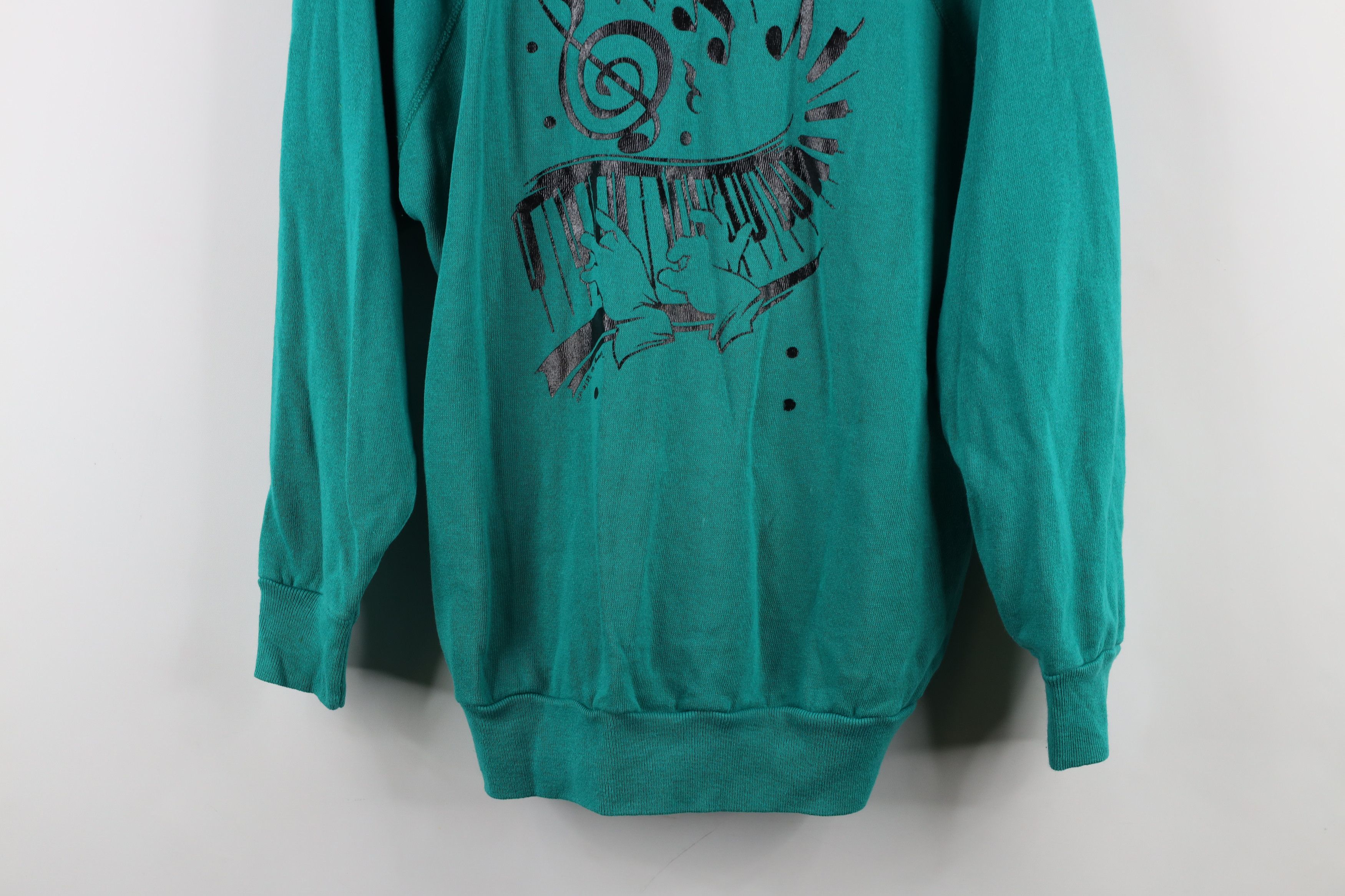 Vintage Vintage 70s 80s Streetwear Music Piano Sweatshirt Teal USA Size L / US 10 / IT 46 - 3 Thumbnail