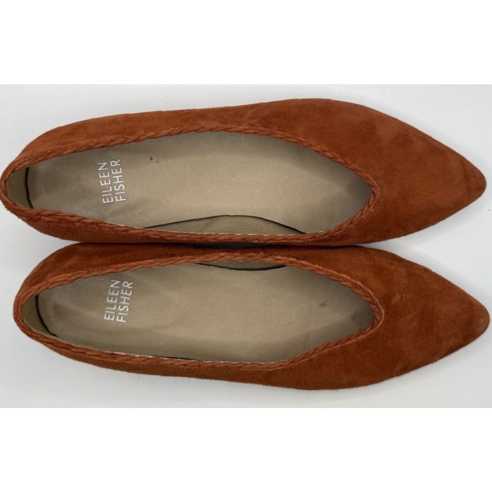 Eileen Fisher Eileen Fisher Posy Ballet Flats Women Size 7 Suede Orange Pointed Toe Scalloped Slip On Leather Lining Leather Outsole Flat Size US 7 / IT 37 - 2 Thumbnail