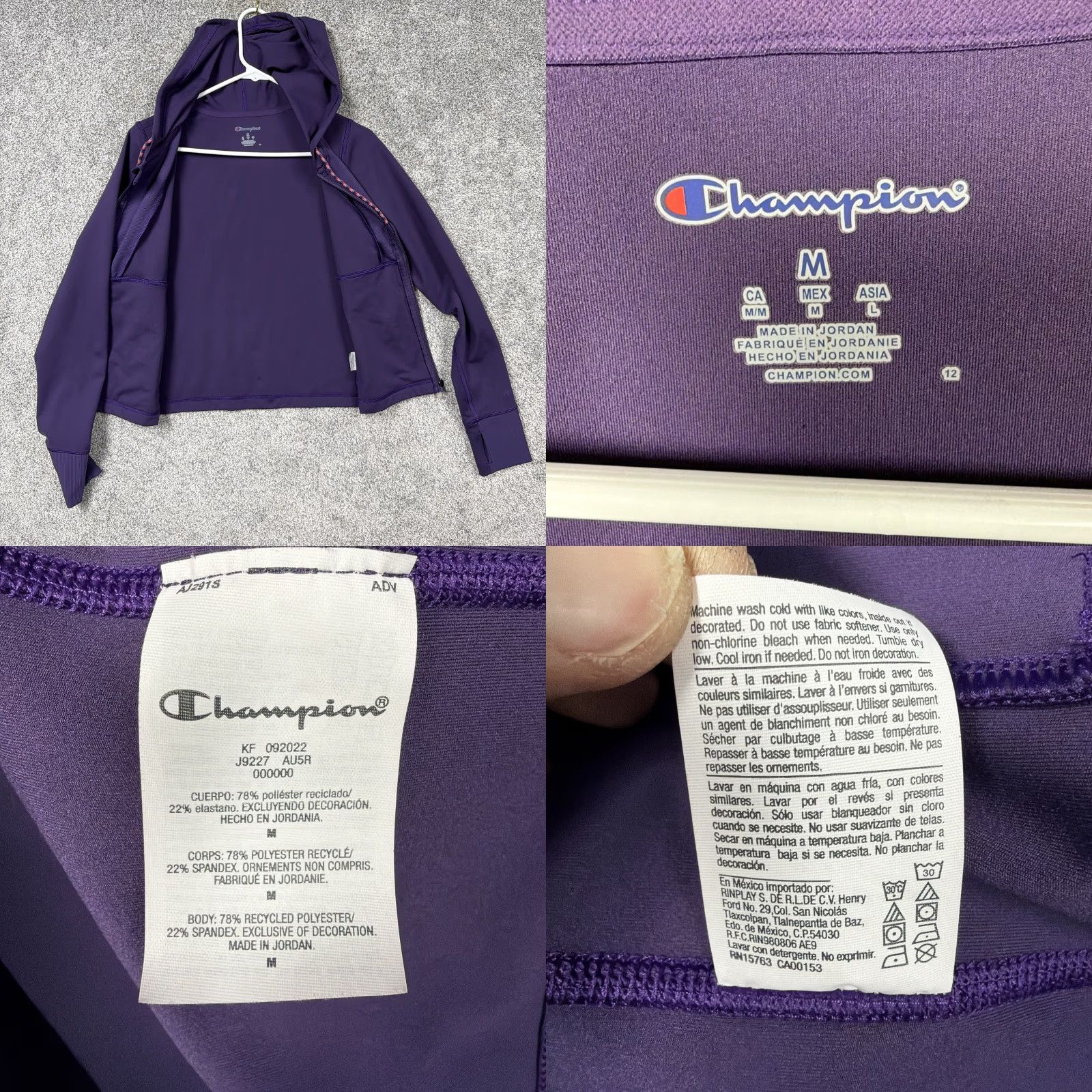 Champion Champion Jacket Womens Medium Purple Hooded Full Zip Thumbholes Athletic Sporty Size M / US 6-8 / IT 42-44 - 8 Thumbnail