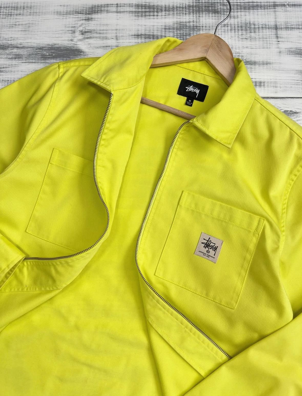 Stussy STUSSY Japan Exclusive Neon Yellow Workwear Zip Jacket Sz M Size US M / EU 48-50 / 2 - 2 Thumbnail