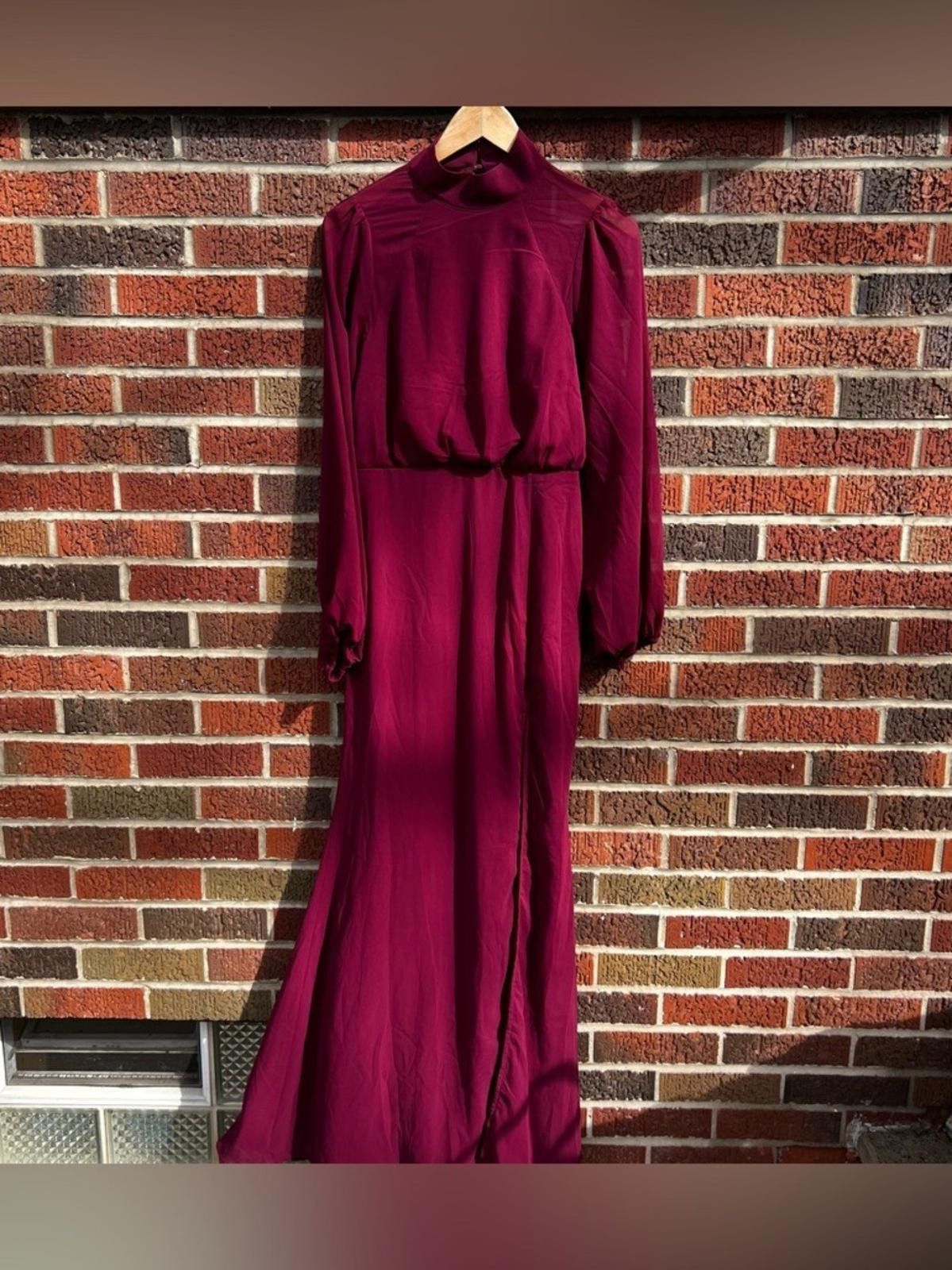 Lulus Lulu’s Dark Burgundy High Neck Open Balloon Sleeve Dress Size M / US 6-8 / IT 42-44 - 1 Thumbnail