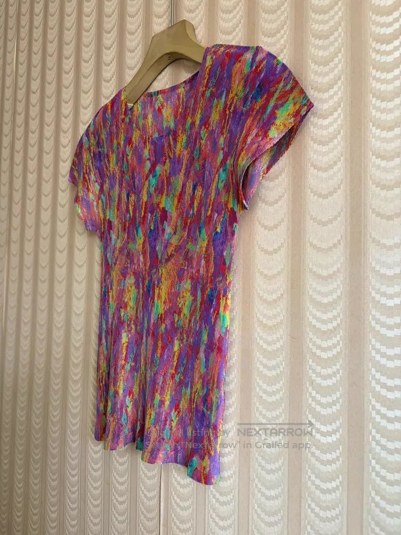 Issey Miyake Issey Miyake Color Ink Wash Pleated Short Sleeve Top Size L / US 10 / IT 46 - 2 Thumbnail