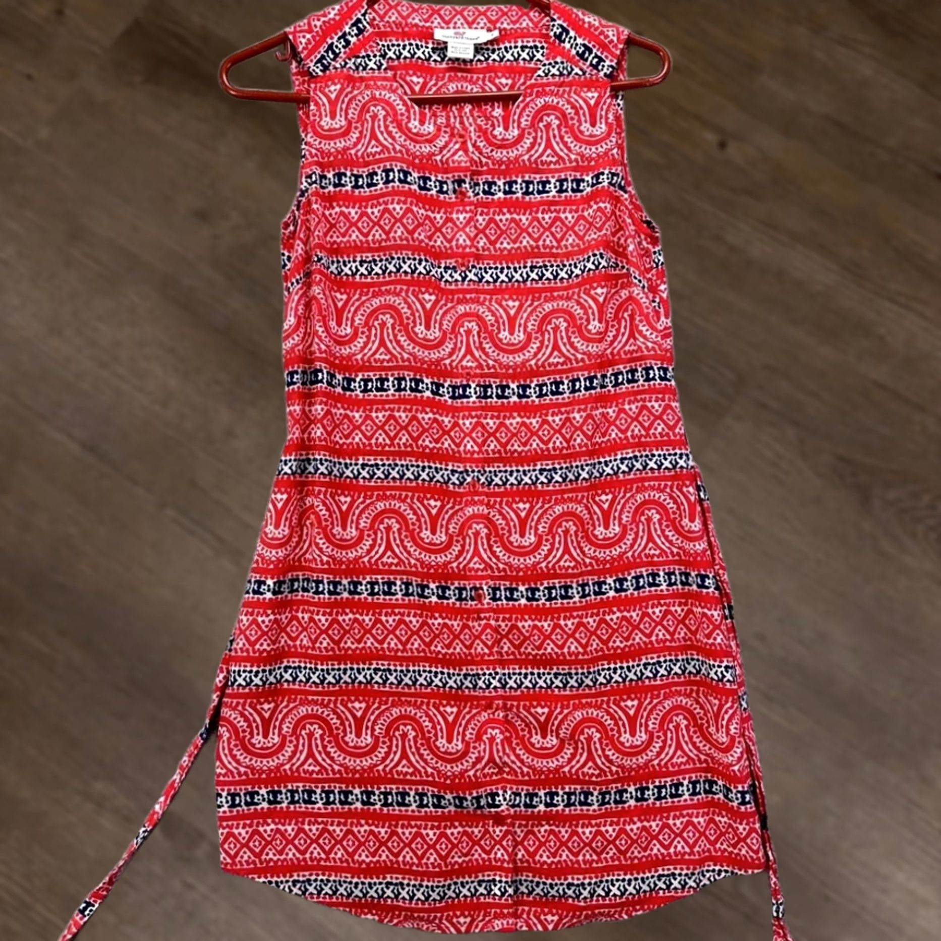 Vineyard Vines Vineyard Vines Dress Womens 2 Red Geometric Sleeveless Silk Blend Shift Ladies Size XS / US 0-2 / IT 36-38 - 1 Thumbnail