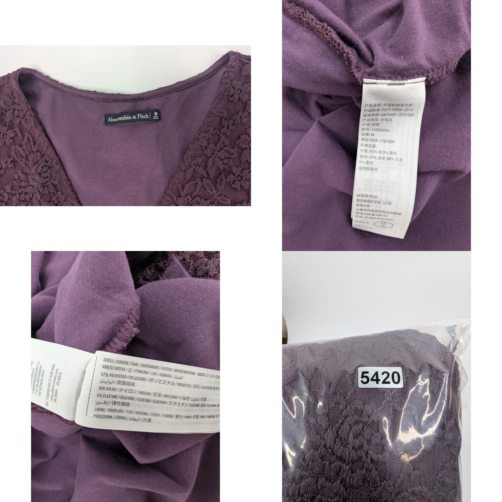 Abercrombie & Fitch Abercrombie & Fitch Purple Lace Dress Women Size Medium Long Sleeve V-Neck Wrap Dress A-Line Mini Casual Party/Cocktail Womens Size M / US 6-8 / IT 42-44 - 8 Thumbnail