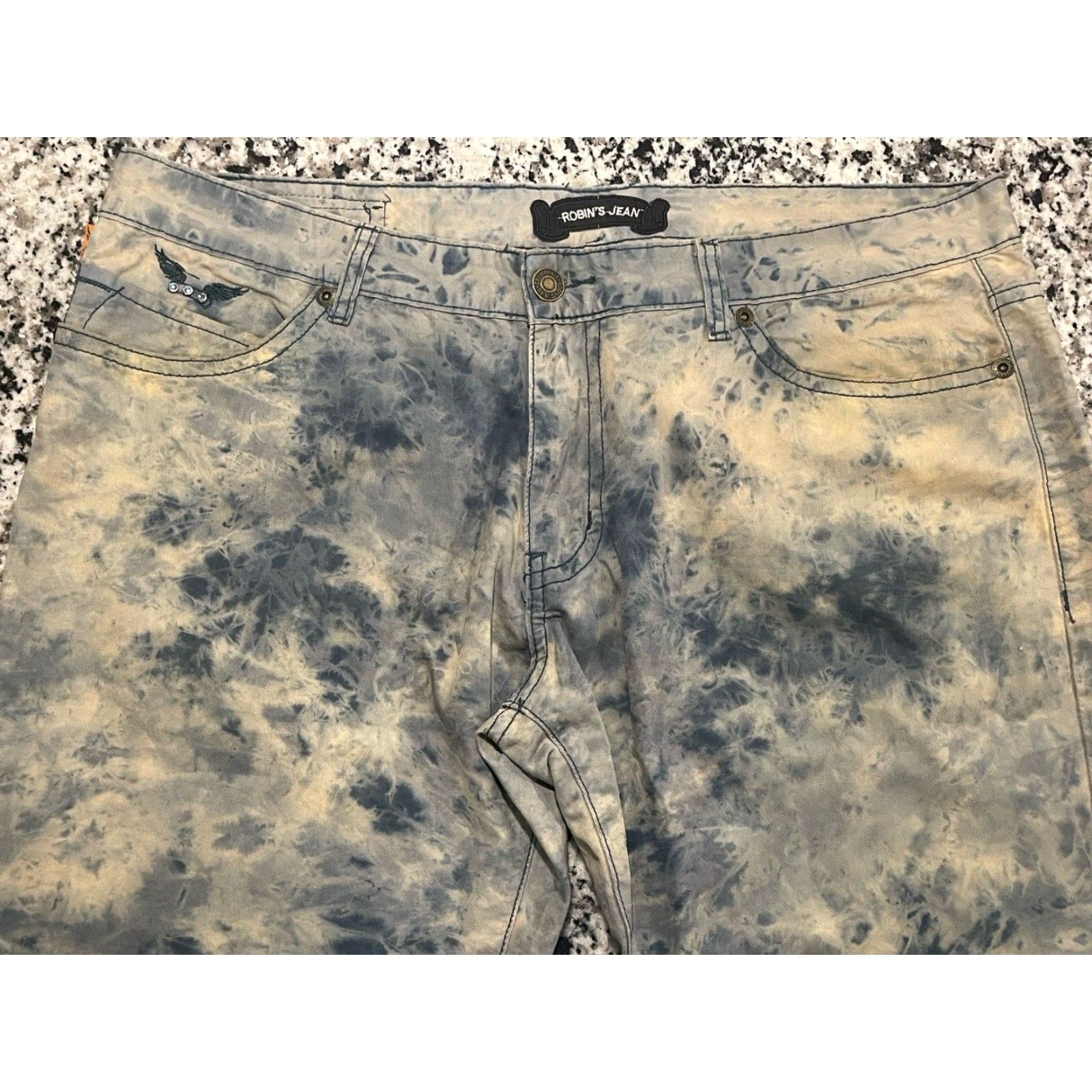 Vintage VINTAGE Robin's Jean Men's Jeans 40x31.5 Acid Washed 5-Pocket Straight Fit Cotton Denim Blue Distressed Size US 40 / EU 56 - 3 Thumbnail