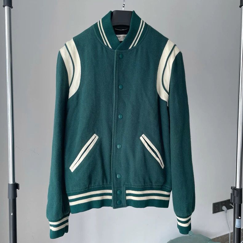 Saint Laurent Paris Saint Laurent Paris Dark green patchwork wool Teddy jacket Size US S / EU 44-46 / 1 - 1 Thumbnail