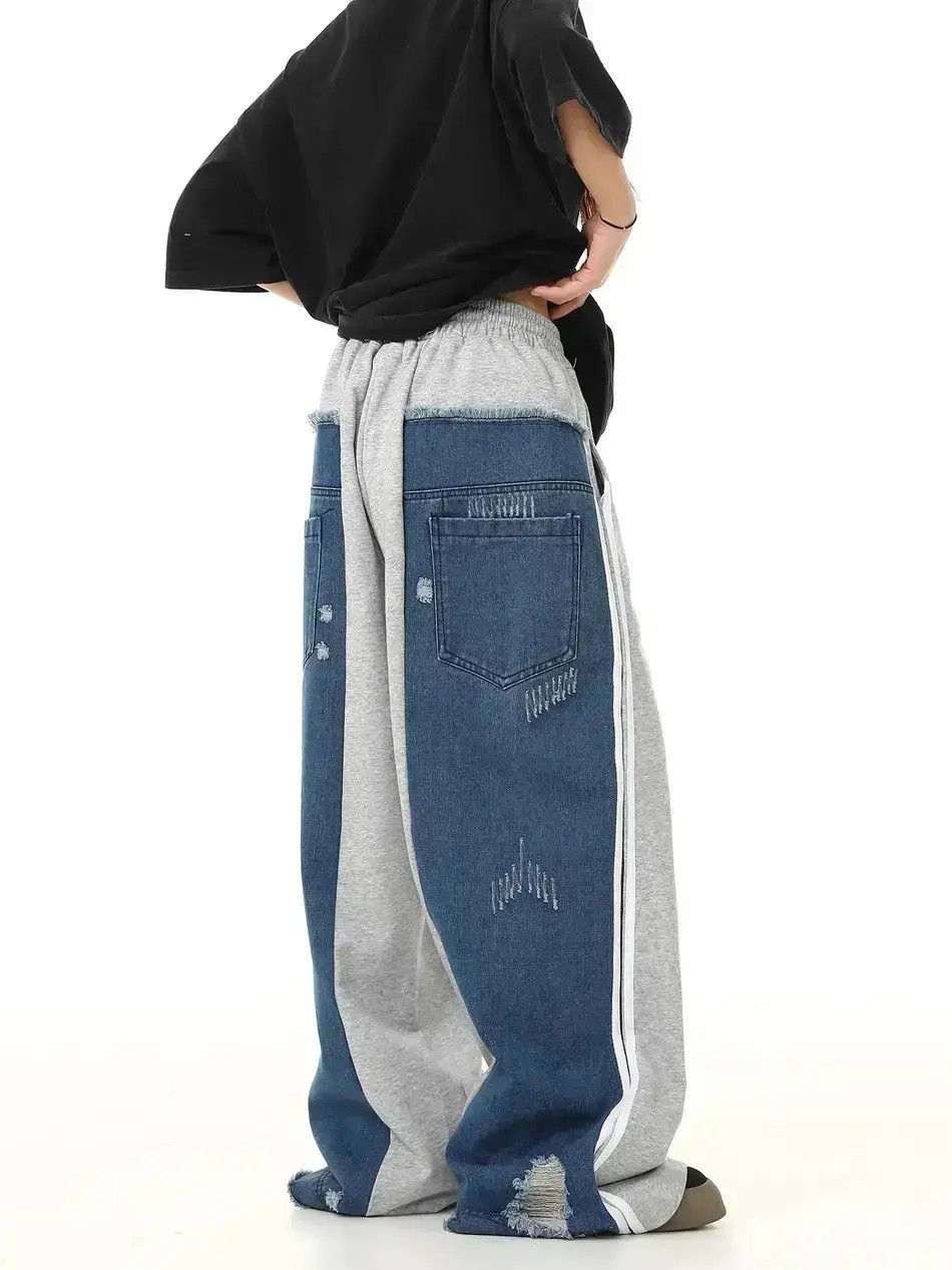 Japanese Brand Denim patchwork loose wide leg casual pants Size US 32 / EU 48 - 1 Thumbnail