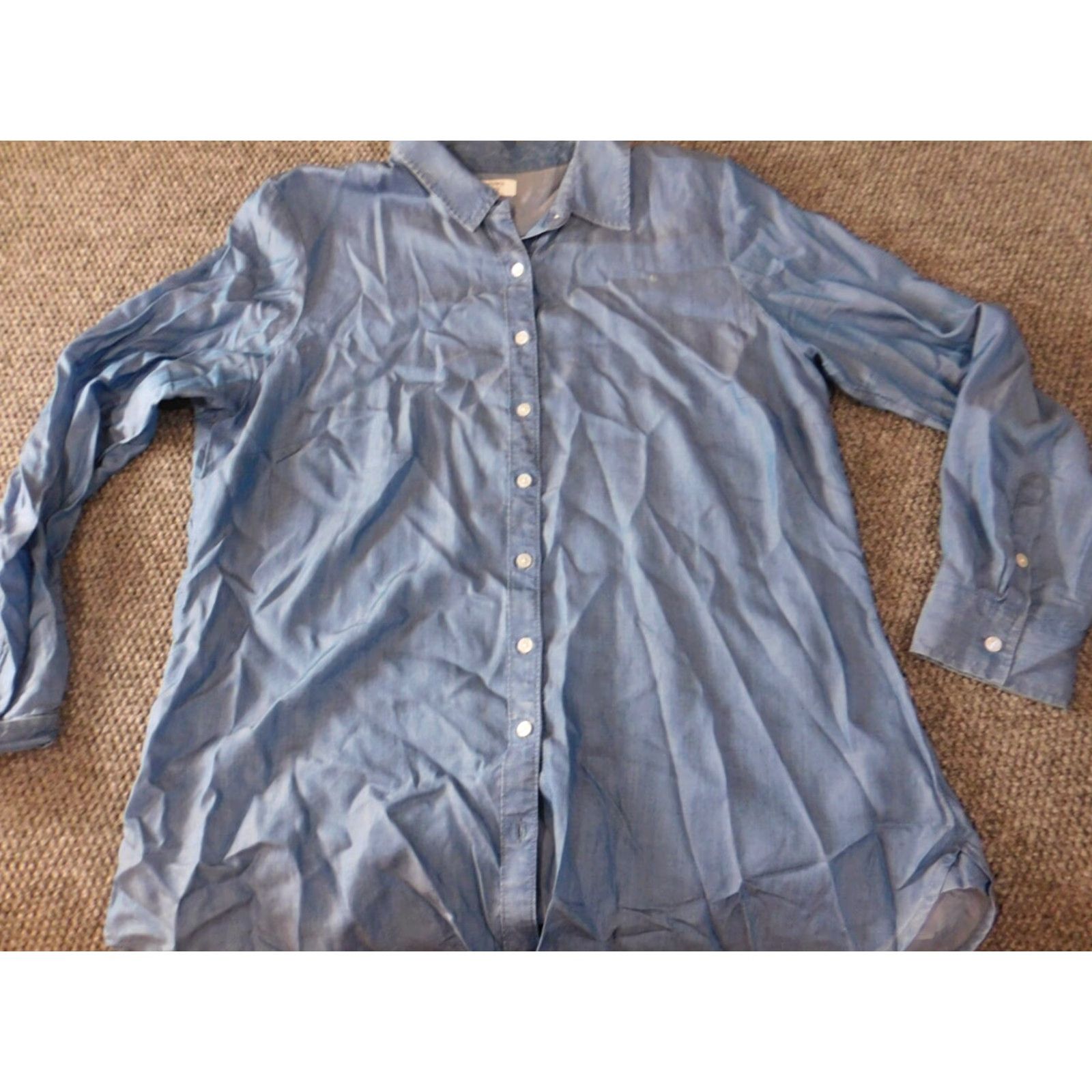 Vintage Crown & Ivy Womens Blouse XL Blue Denim Button-Up Crew Neck Long Sleeve Button-Front Casual Classic Floral Stretch Size XL / US 12-14 / IT 48-50 - 2 Thumbnail