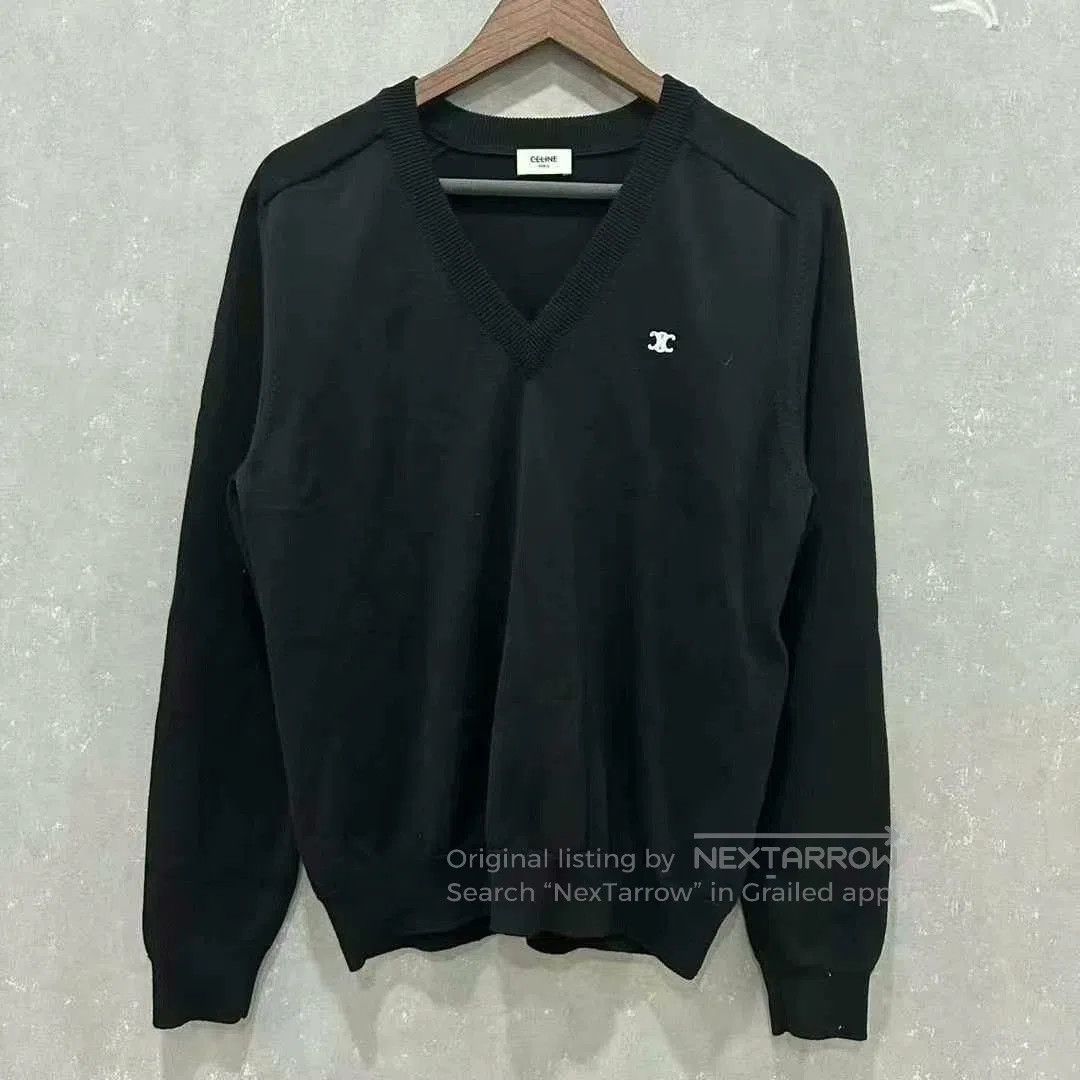 celine black v-neck wool sweater size S.